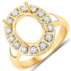 0.42 Carat Genuine White Diamond 14K Yellow Gold Semi Mount Ring - holds 11x9mm Oval Gemstone