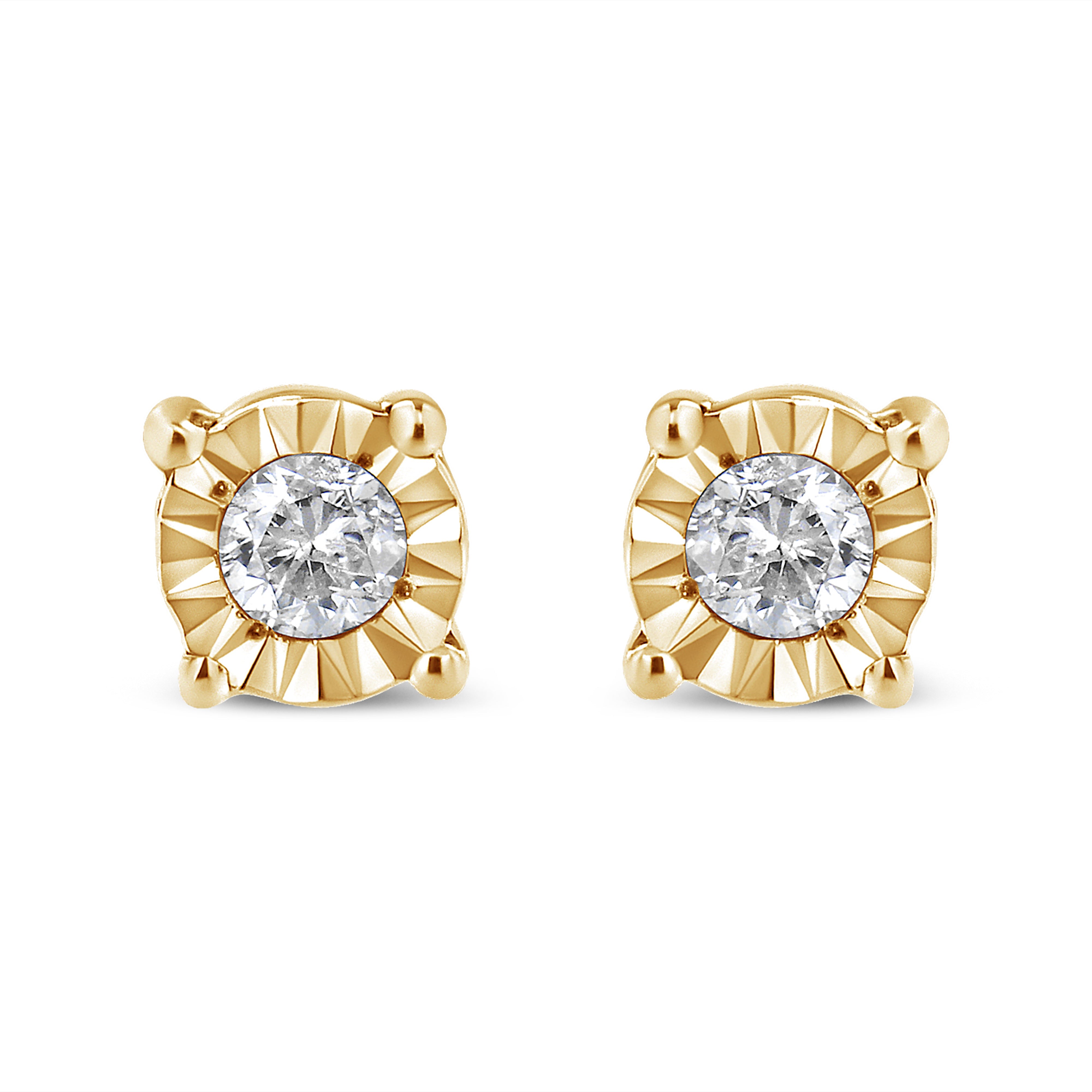10K Yellow Gold Plated .925 Sterling Silver 1/10 Cttw Round Brilliant-Cut Diamond Miracle-Set Stud Earrings (J-K Color, I3 Clarity)