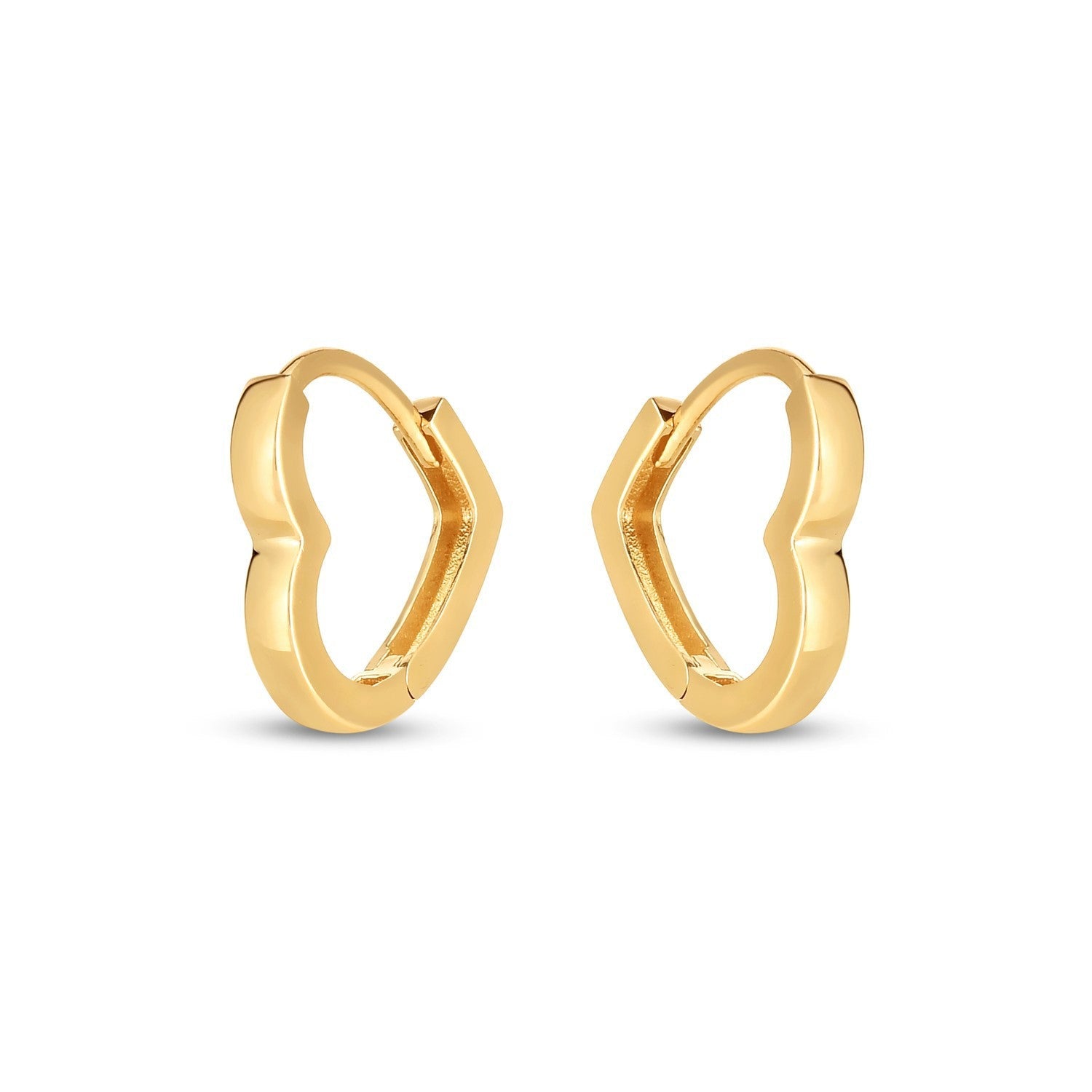 14k Yellow Gold Heart Huggie Hoops