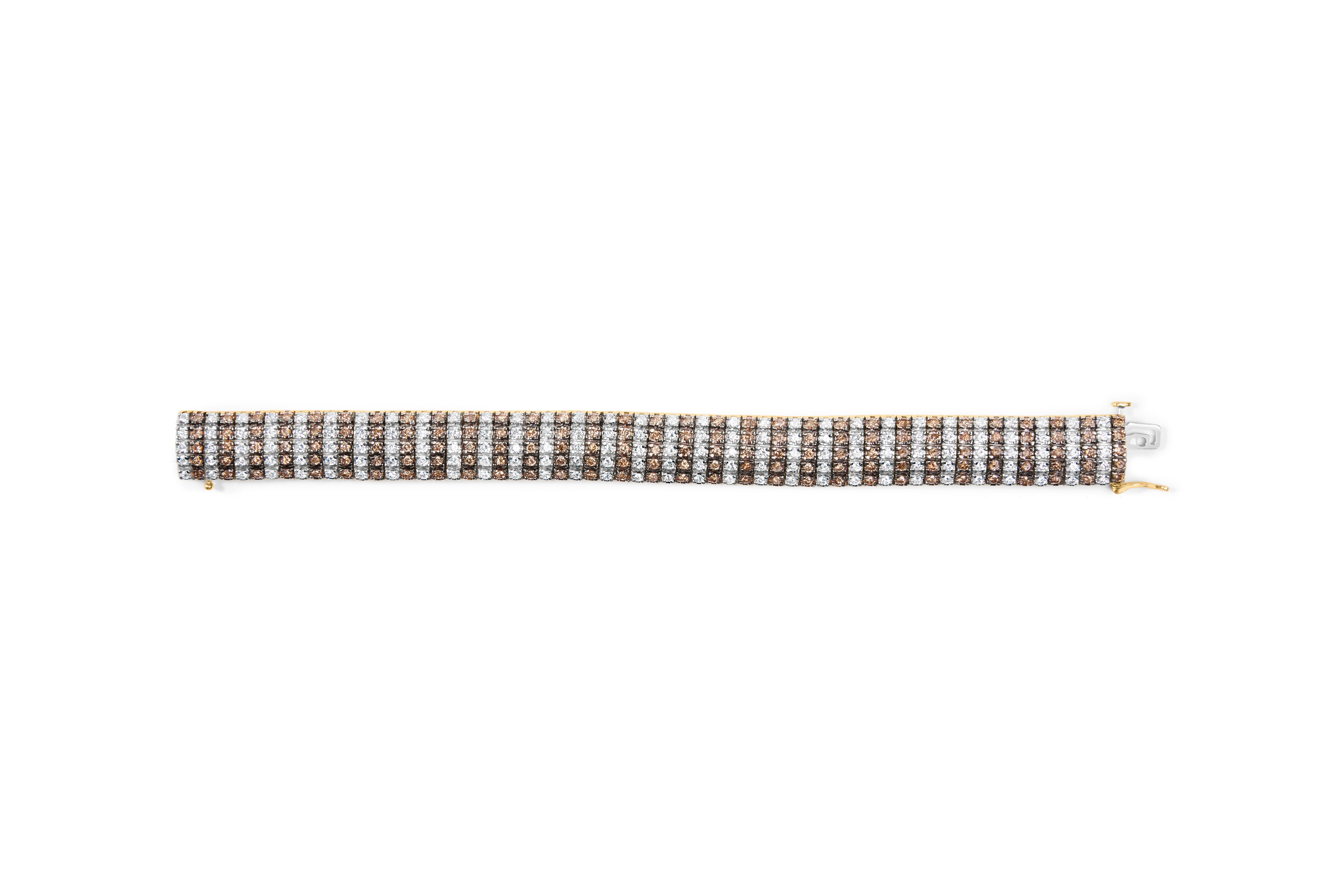 10K Yellow Gold 10-1/3 Cttw Alternating Coco Color and White Diamond 5 Row Tennis Bracelet (Brown/H-I Color, SI1-SI2 Clarity) - Size 7.25