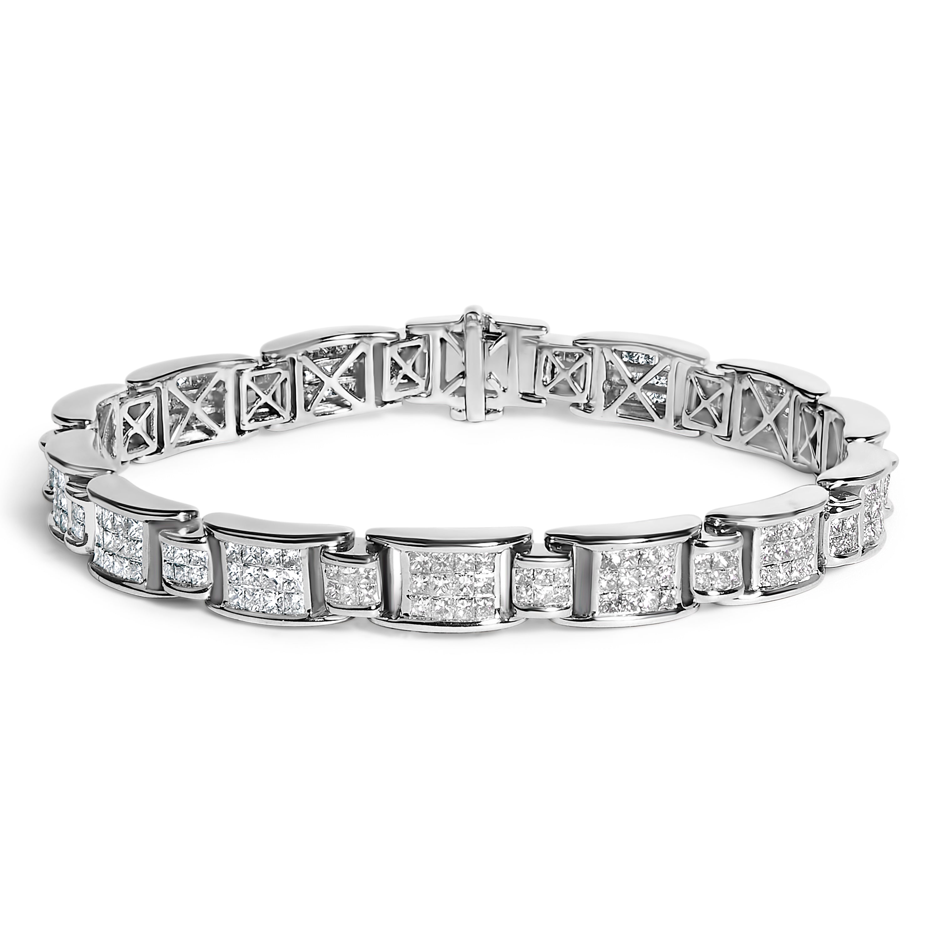 18K White Gold 5.0 Carat Princess Diamond Buckle Link Bracelet