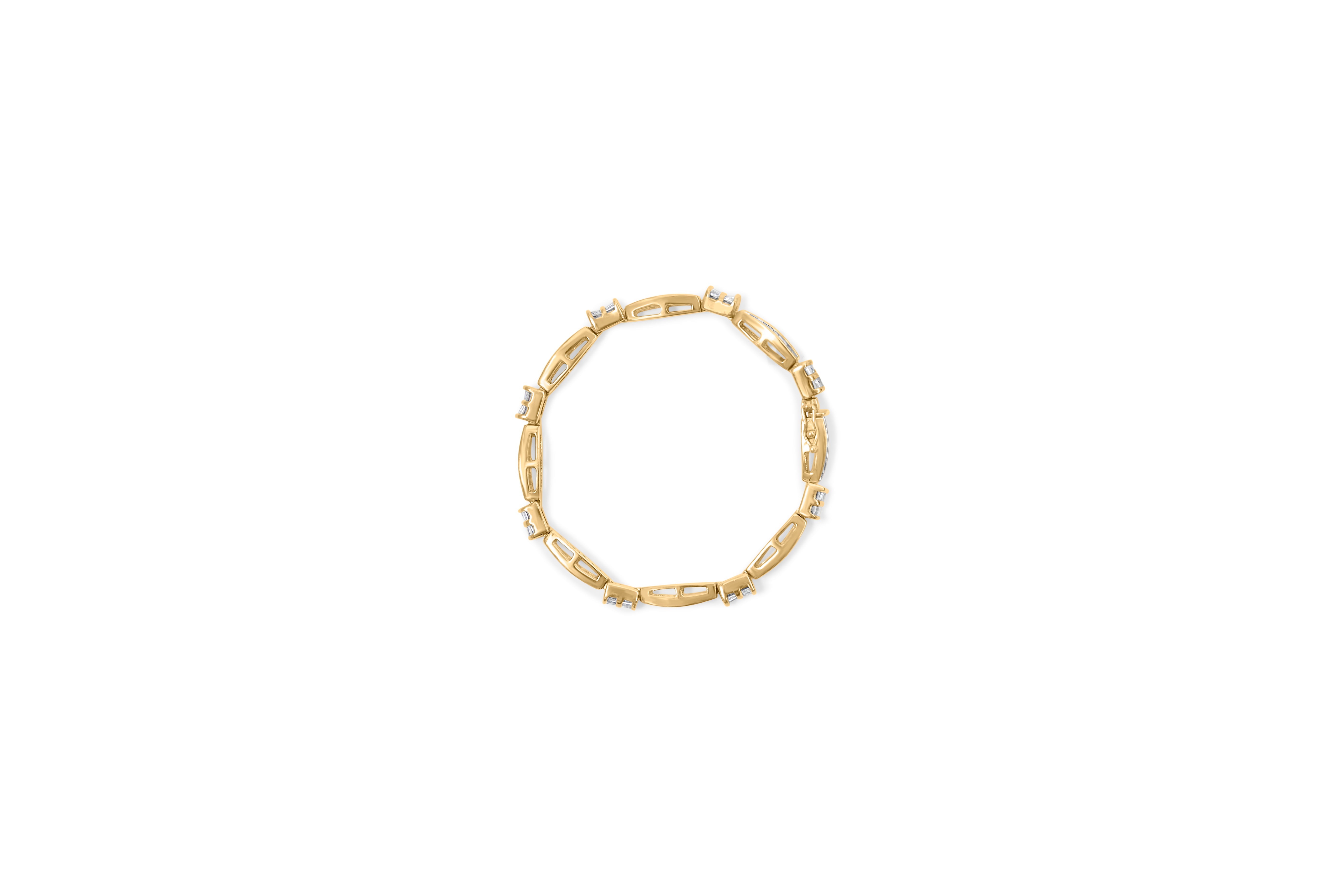 14K Yellow Gold Princess and Baguette Cut Diamond Beaded Bracelet (3.00 cttw, H-I Color, SI1-SI2 Clarity)