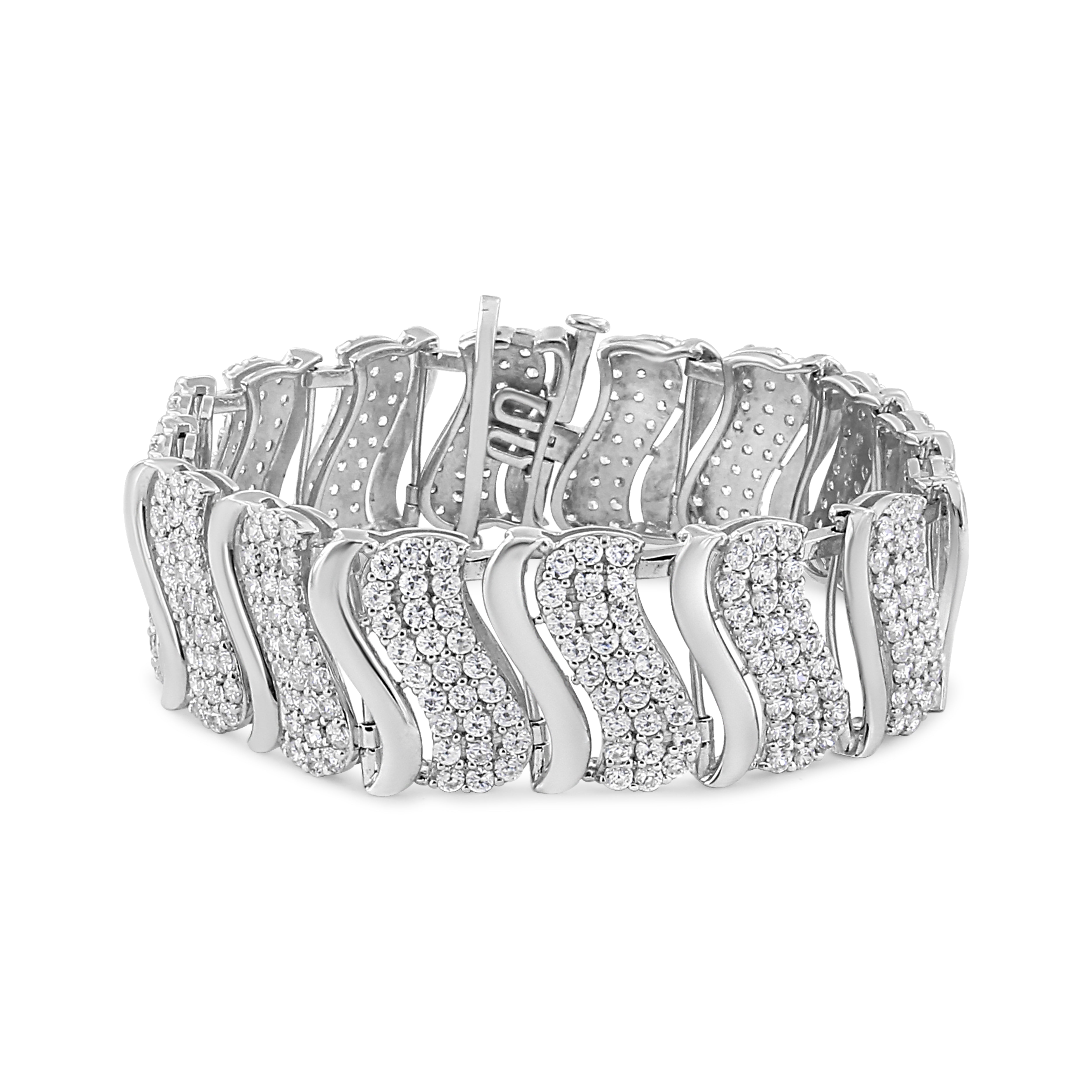 14K Yellow Gold 15.0 Cttw Diamond Chevron Wave 7.25" Inch Link Bracelet (J-K Color, I1-I2 Clarity)
