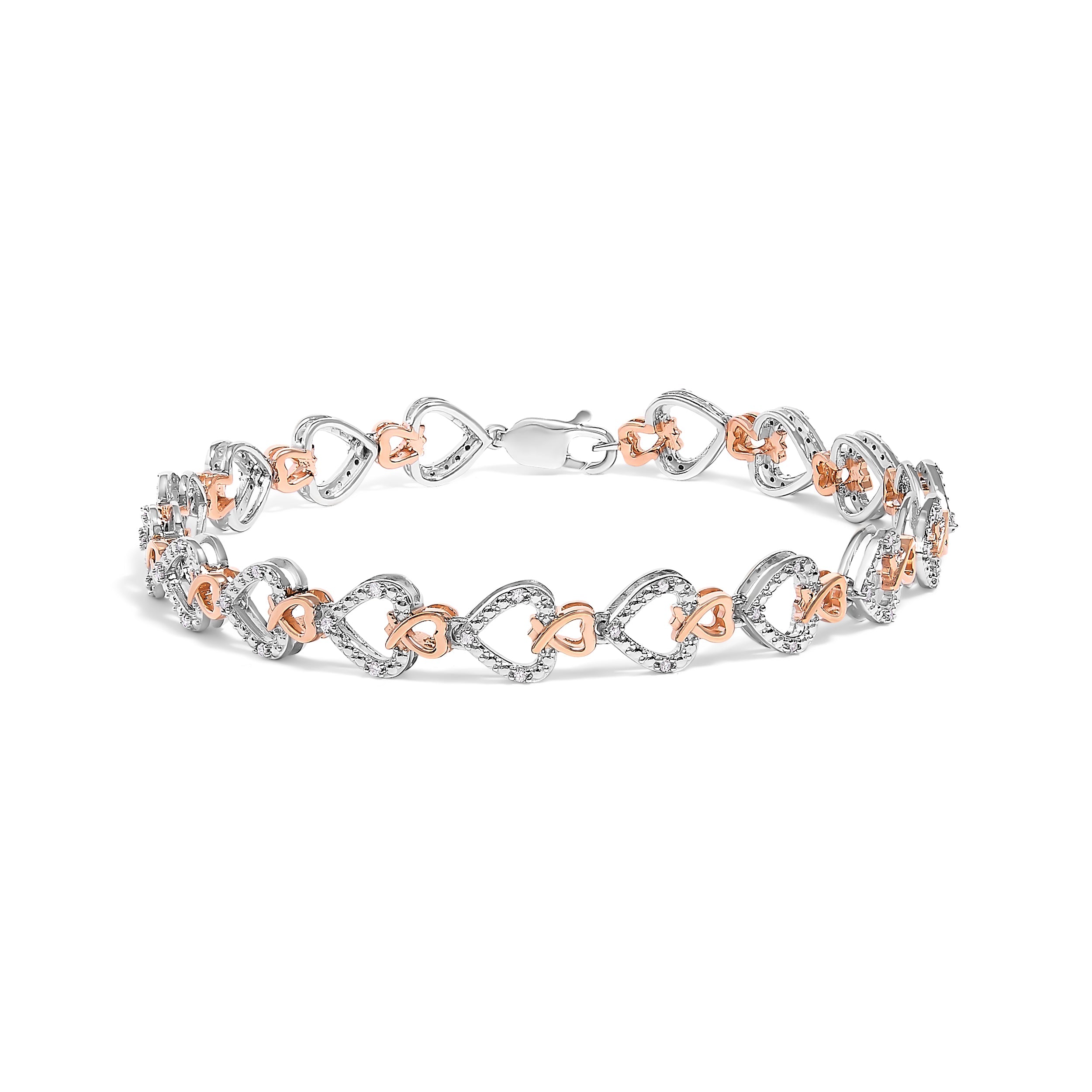 10K Rose and White Gold 1/4 Cttw Diamond Infinity Loop and Swirl Link Bracelet