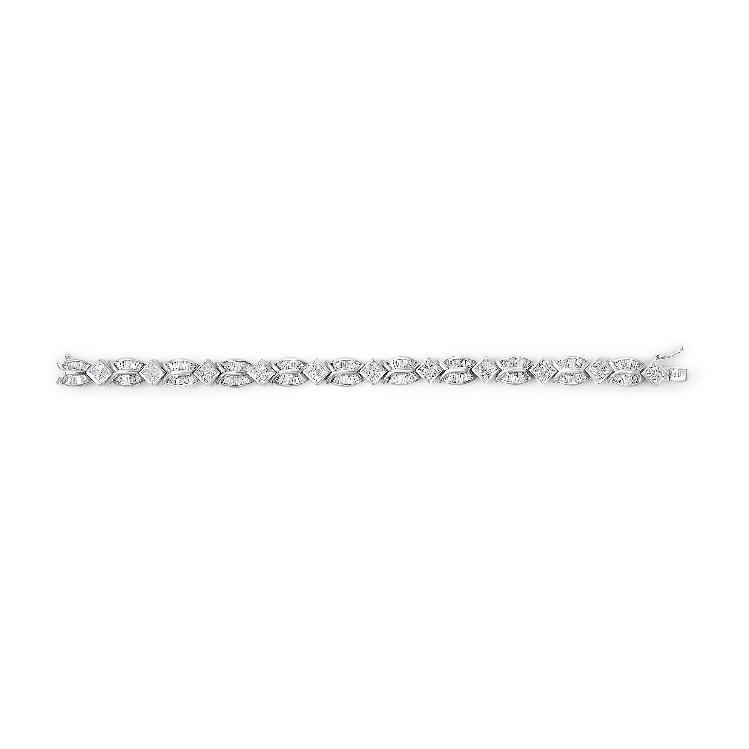 14K White Gold 8 5/8ct Cttw Princess and Baguette Diamond Geometric Twist Link Bracelet (G-H Color, VS1-VS2 Clarity) - 7"