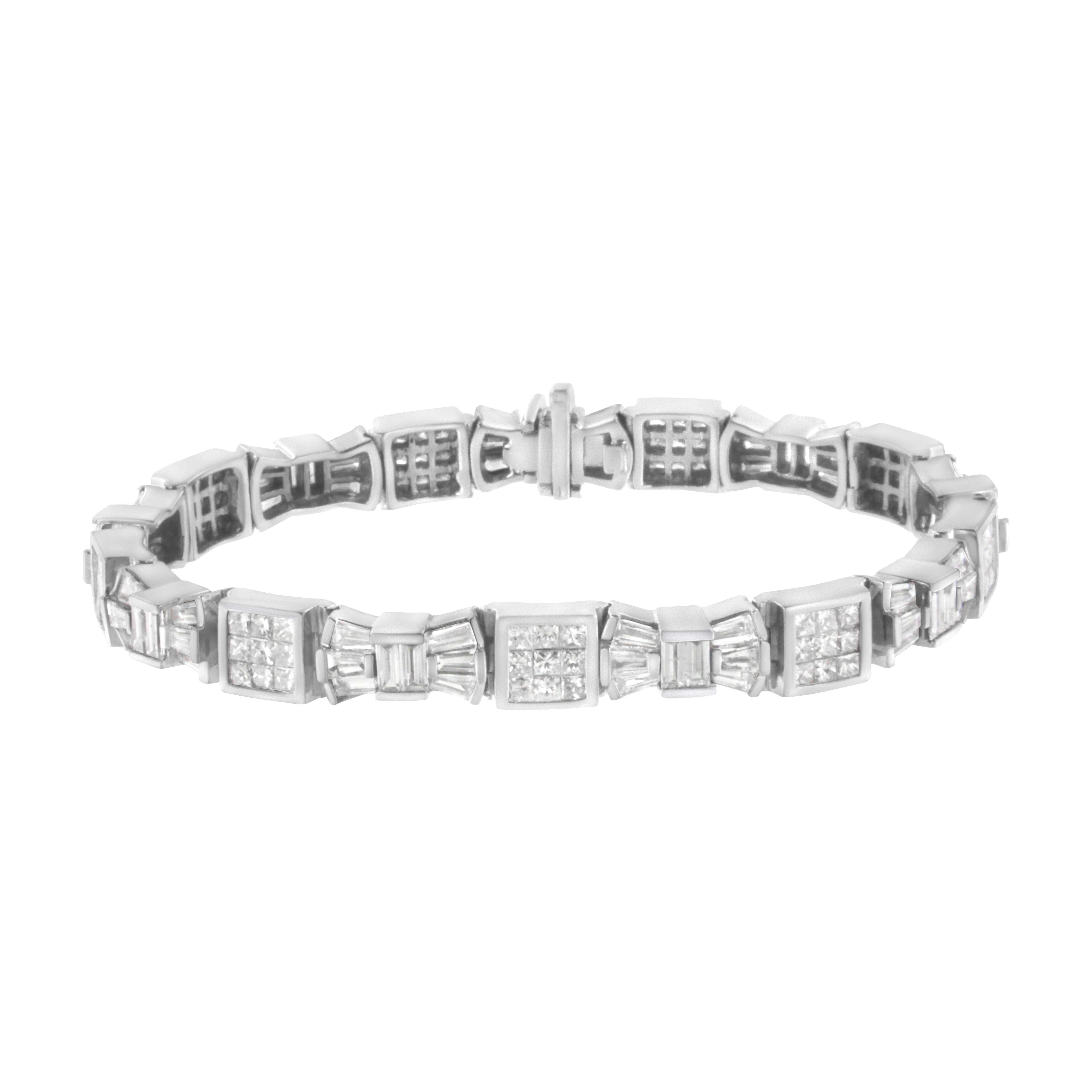 14K Yellow Gold 9.0 Cttw Diamond Alternating Bow and Box Link Bracelet (G-H Color, VS1-VS2 Clarity)- 7"