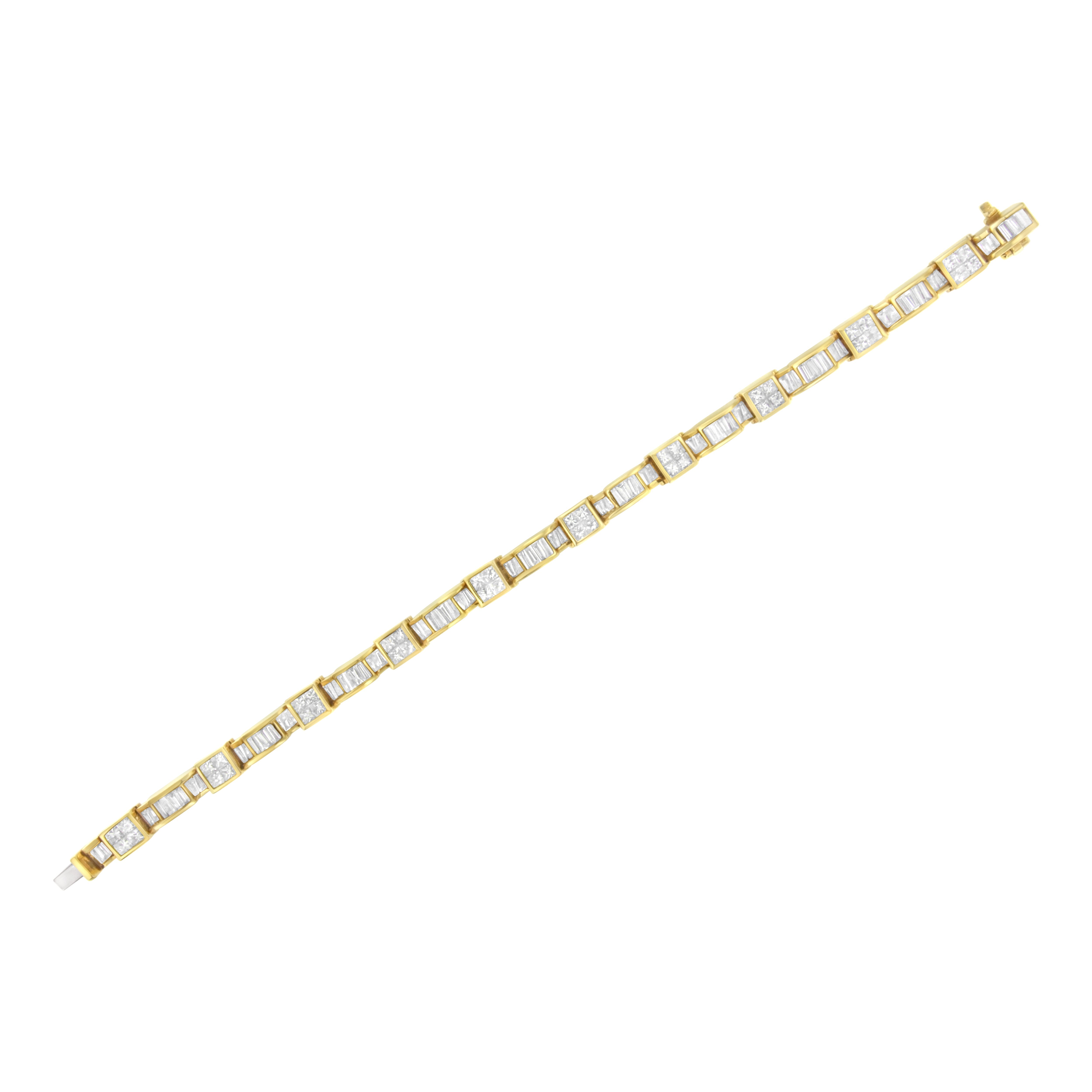 14K Yellow Gold 7.0 Cttw Baguette Cut Diamond Alternating Box and Wave Link Bracelet (G-H Color, VS1-VS2 Clarity) - 7" Inches