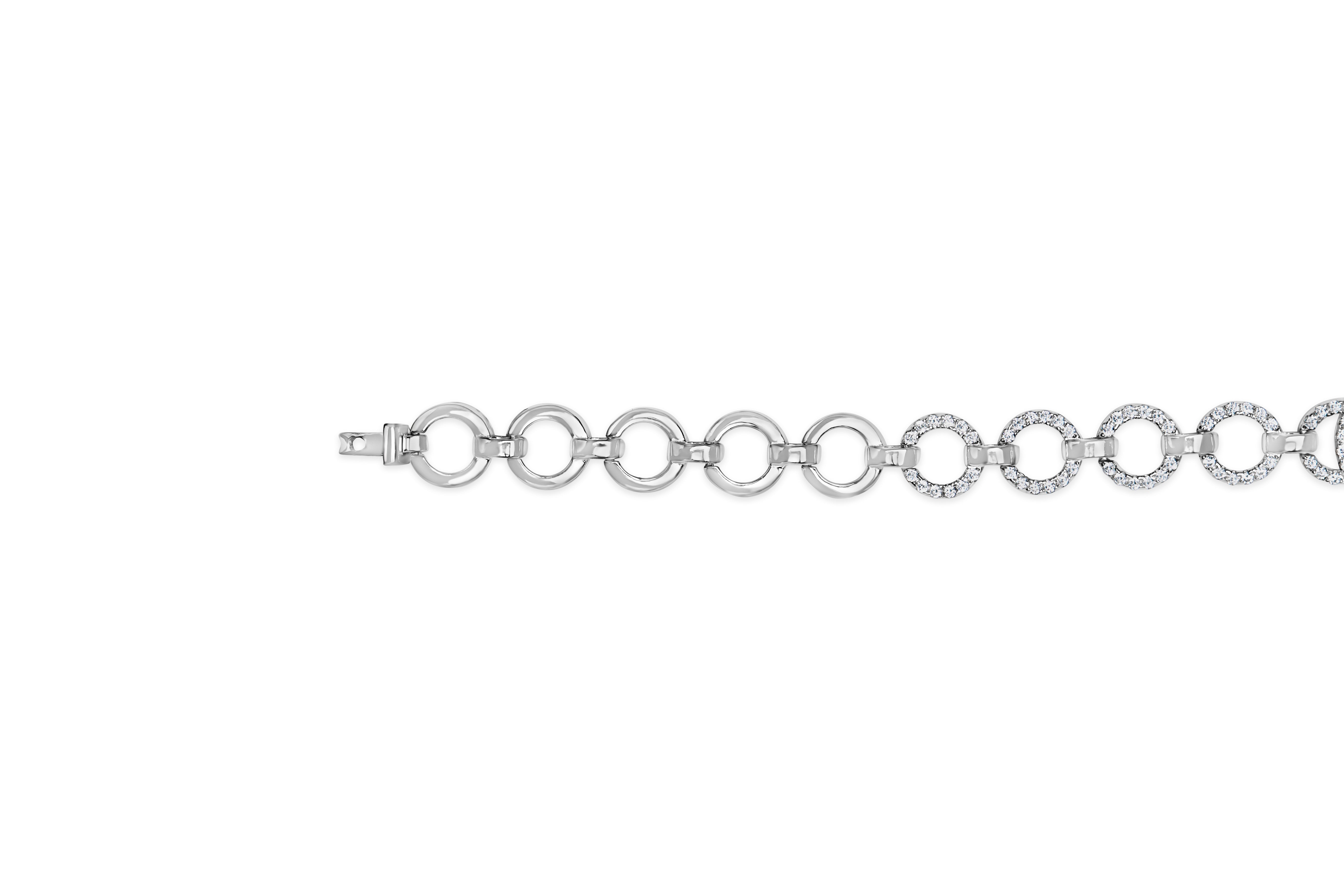 .925 Sterling Silver 1.00 Cttw Diamond Interlinking Open Circle Link Bracelet