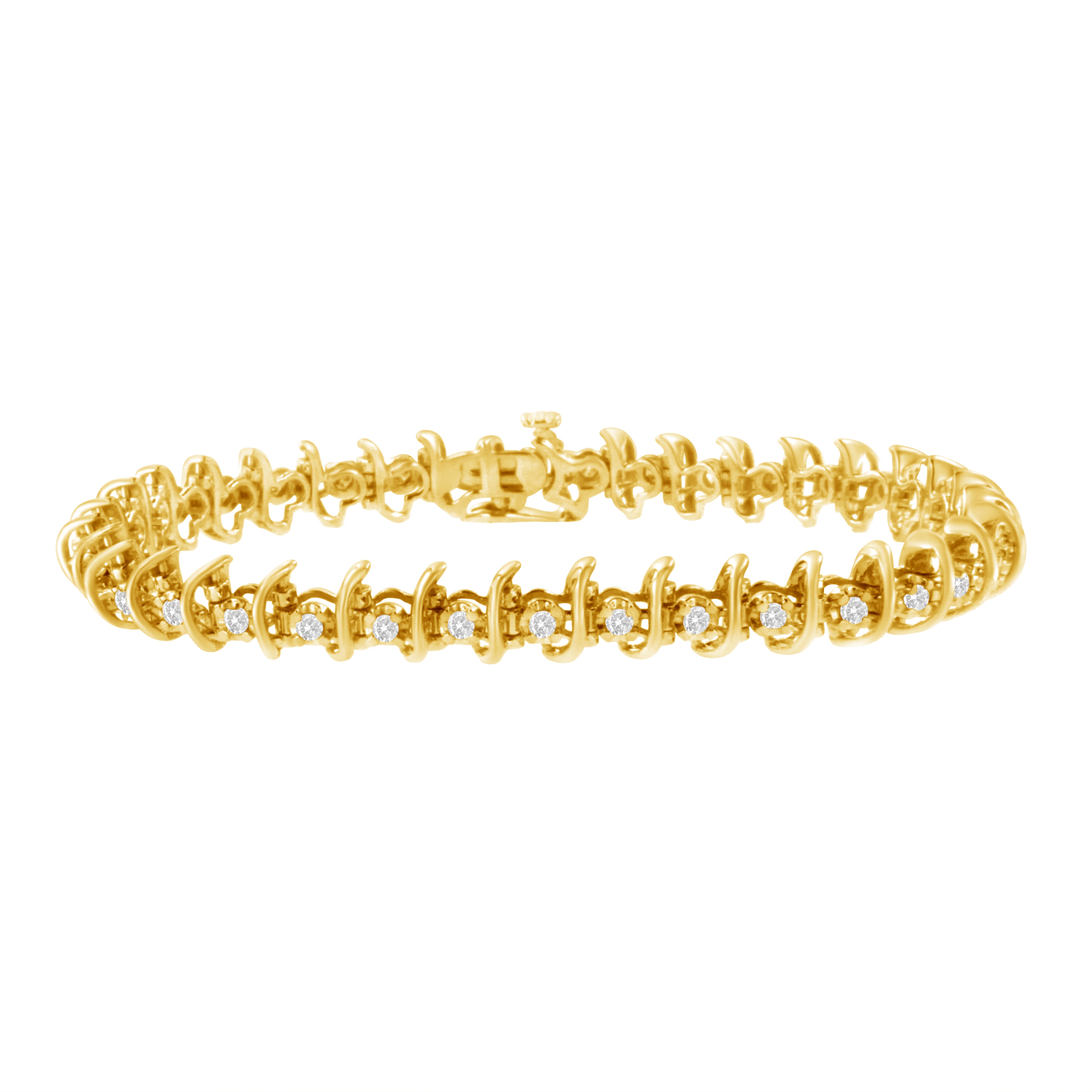 10KT Yellow Gold Plated .925 Sterling Silver 1 cttw Prong-Set Diamond Link Bracelet (J-K, I1-I2) - 7.5"
