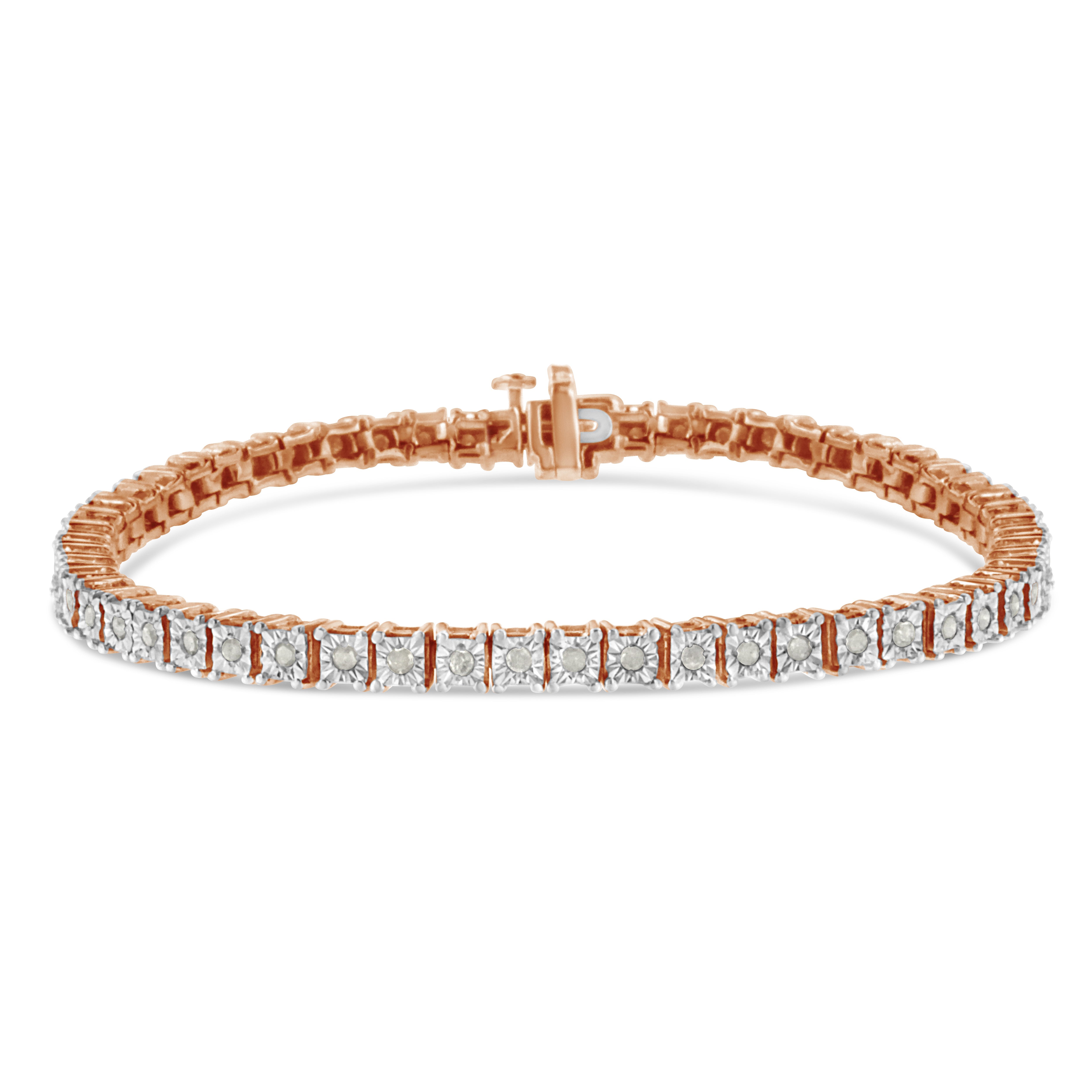 .925 Sterling Silver 1.0 Cttw Diamond Square Frame Miracle-Set Tennis Bracelet (I-J Color, I3 Clarity) - 7"