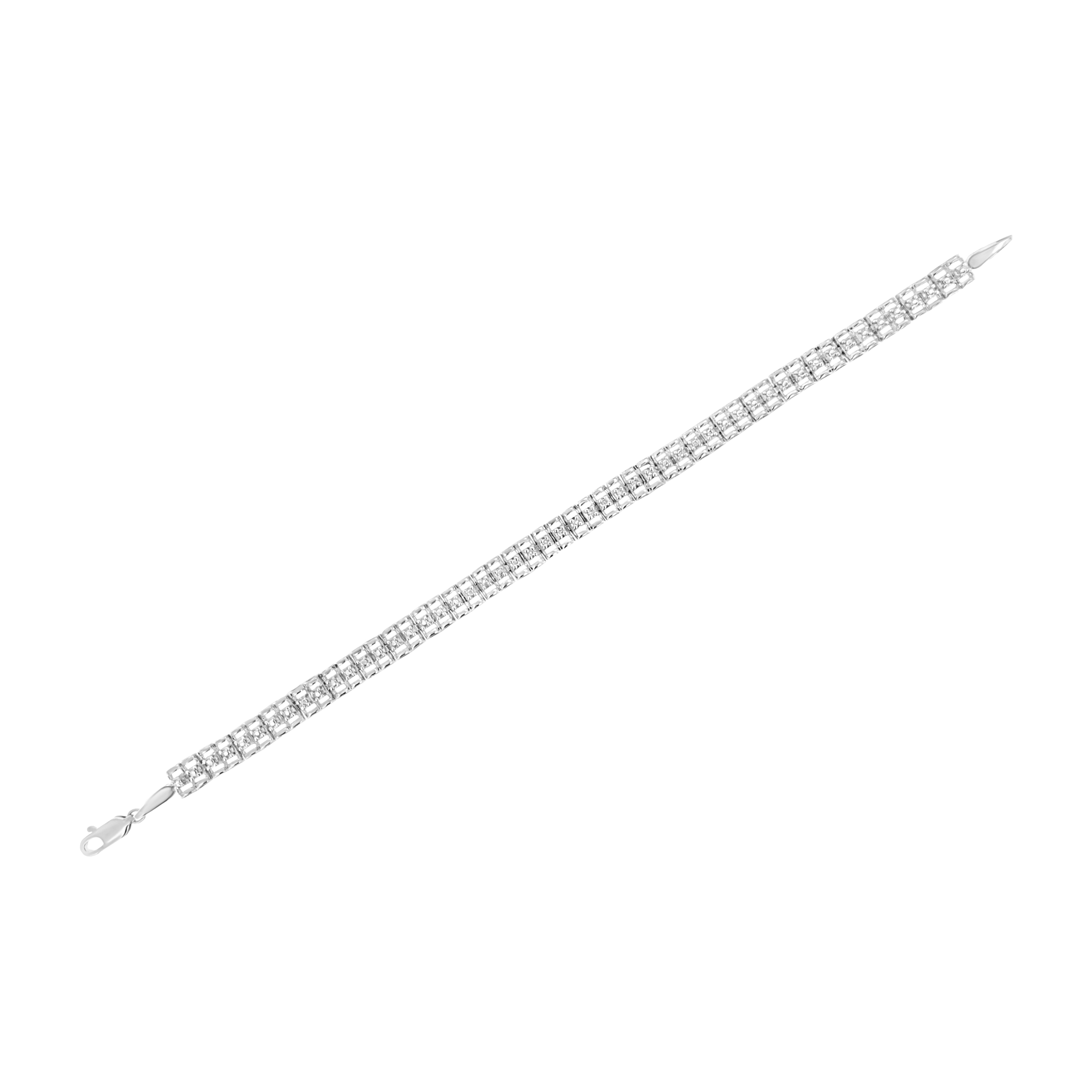 .925 Sterling Silver 1/10 Cttw Diamond Double-Link 7" Rolex Tennis Bracelet (I-J Color, I3 Clarity)