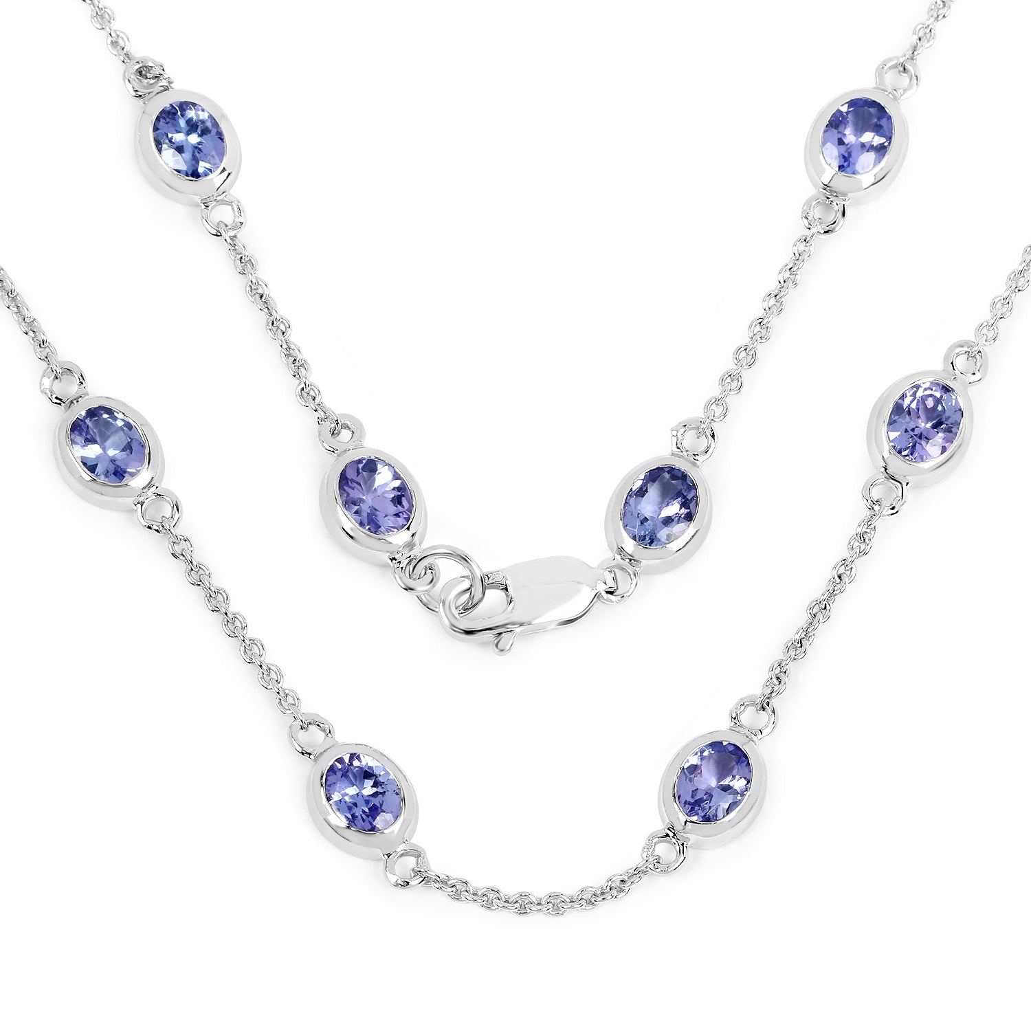 5.94 Carat Genuine Tanzanite .925 Sterling Silver Necklace