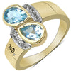 14K Yellow Gold Plated 1.86 Carat Genuine Blue Topaz, White Topaz & White Diamond .925 Sterling Silver Ring