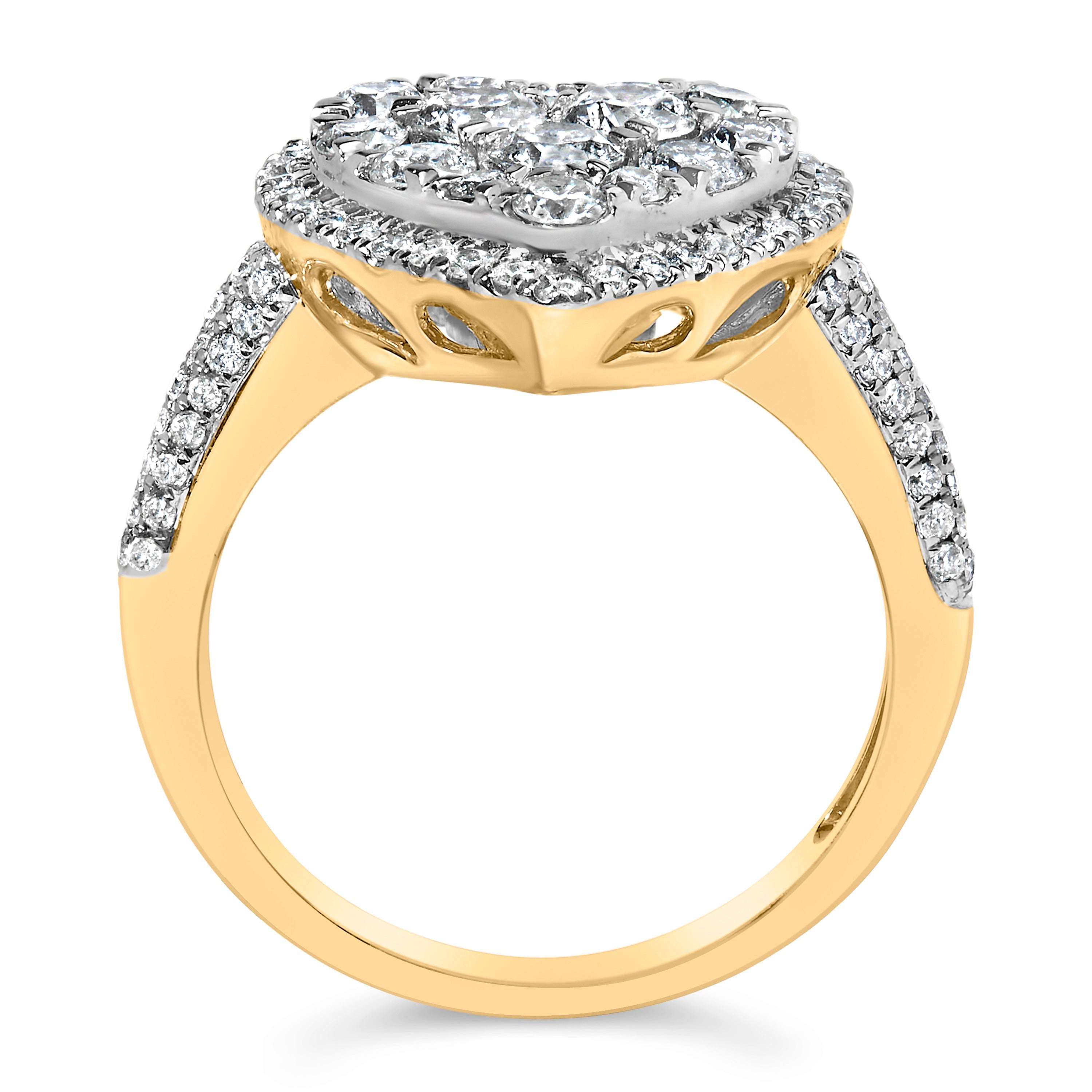 14K Yellow Gold 1 1/2 Cttw Diamond Heart Shaped Composite Ring (H-I Color, SI2-I1 Clarity) - Ring Size 7