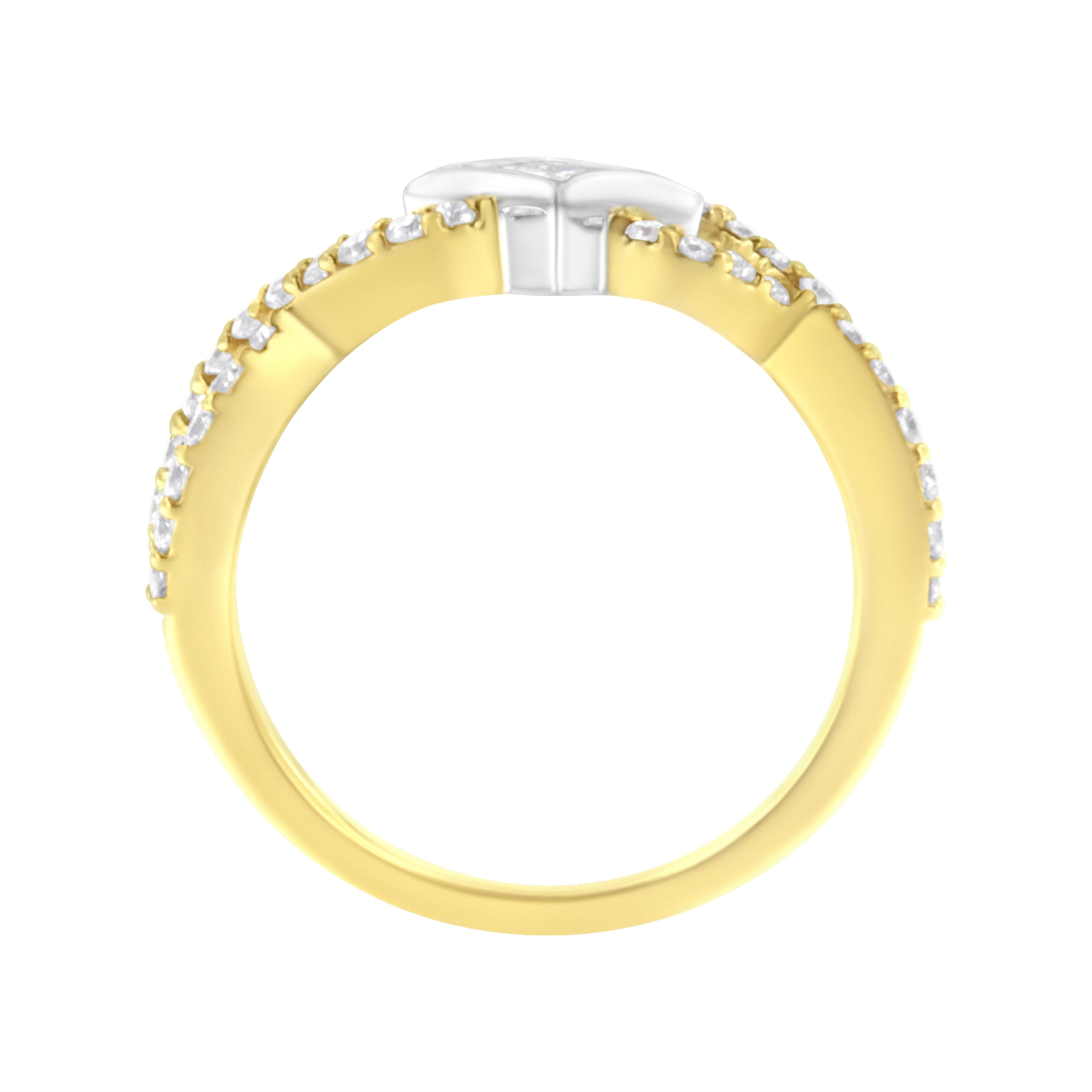 10K Two Tone Color 5/8 Cttw Diamond Kite and Twist Shank Ring (H-I Color,SI2-I1 Clarity)