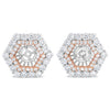 14K Rose and White Gold 1 7/8 Cttw Round Diamond Double Halo Earring Jacket for 6mm Round Studs (G-H Color, VS2-SI1 Clarity)