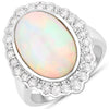 6.38 Carat Genuine Ethiopian Opal and White Diamond 14K White Gold Ring