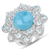 12.72 Carat Genuine Aquamarine and White Diamond .925 Sterling Silver Ring