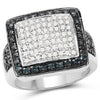 0.64 Carat Genuine White Diamond and Blue Diamond .925 Sterling Silver Ring