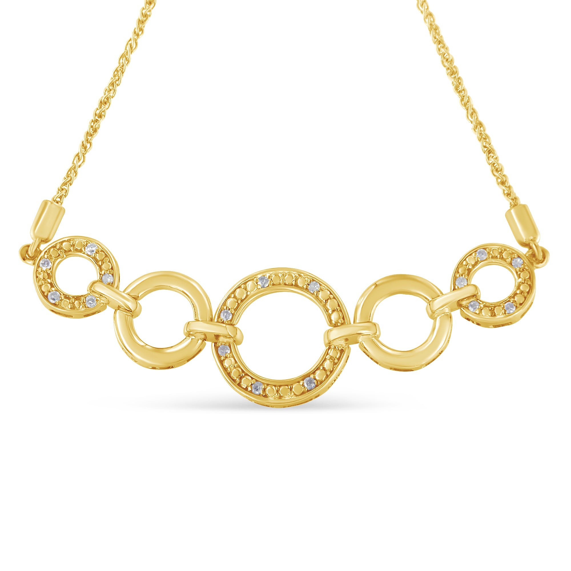 14K Yellow Gold Plated .925 Sterling Silver 1/10 Cttw Diamond Infinity Loop Adjustable Bolo Tennis Bracelet