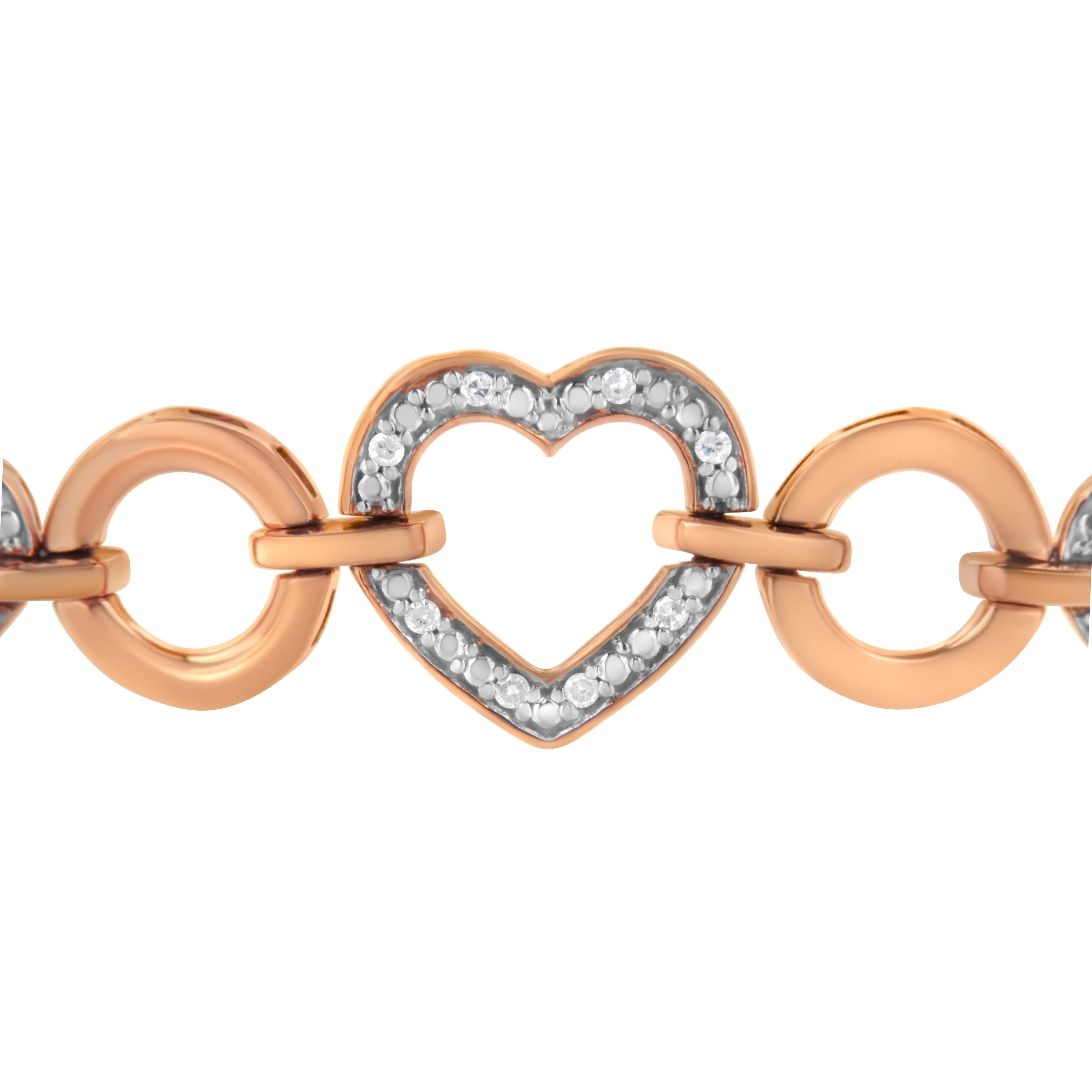 14K Rose Gold Plated .925 Sterling Silver Diamond Accent Circle and Heart Link Adjustable 6â€-10â€ Bolo Bracelet
