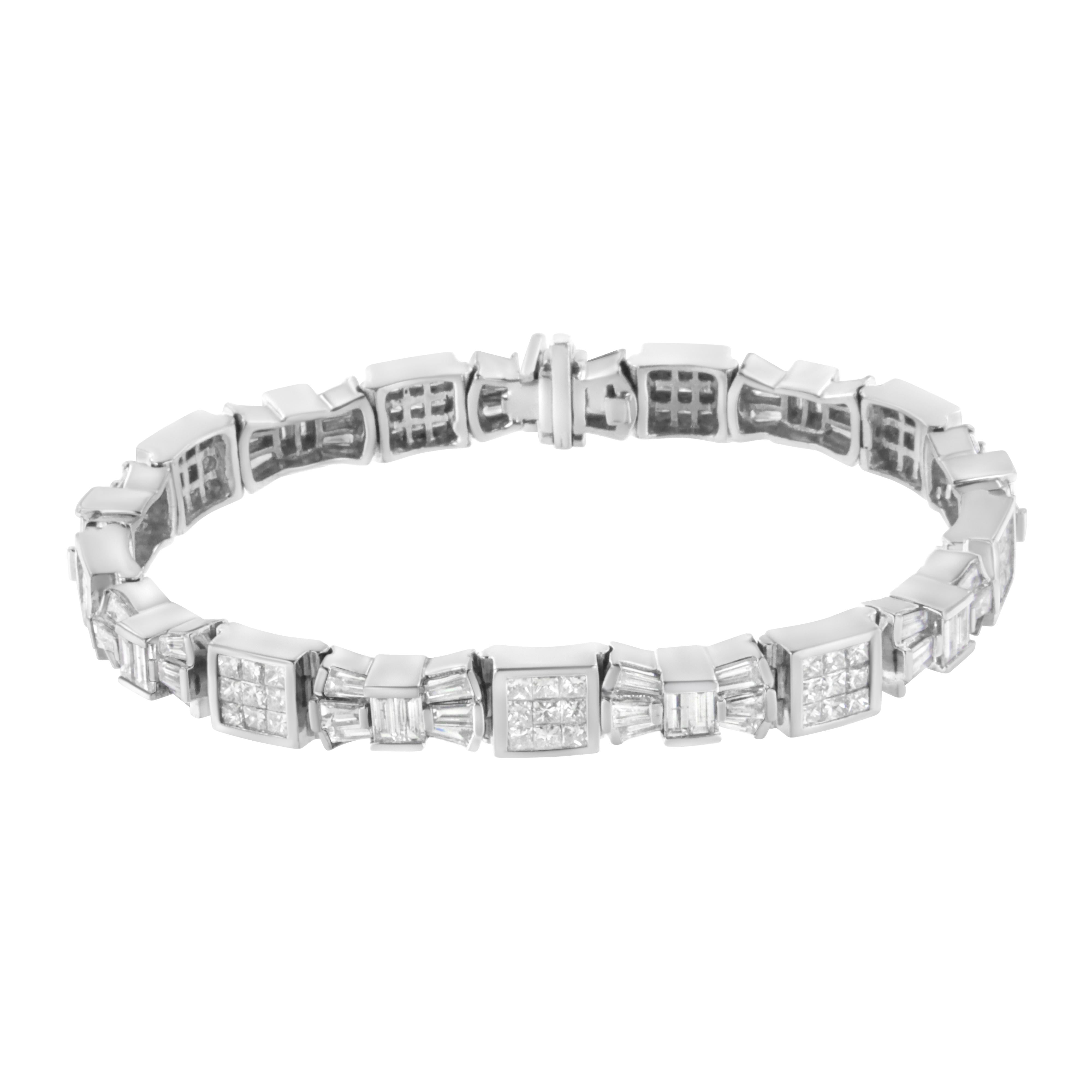 14K Yellow Gold 9.0 Cttw Diamond Alternating Bow and Box Link Bracelet (G-H Color, VS1-VS2 Clarity)- 7"