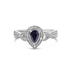 .925 Sterling Silver 6x4mm Pear Sapphire Gemstone with Diamond Accent Fashion Halo Ring (H-I Color, SI1-SI2 Clarity) - Size 7