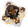 14K Yellow Gold Plated 5.92 Carat Genuine Smoky Quartz .925 Sterling Silver Ring