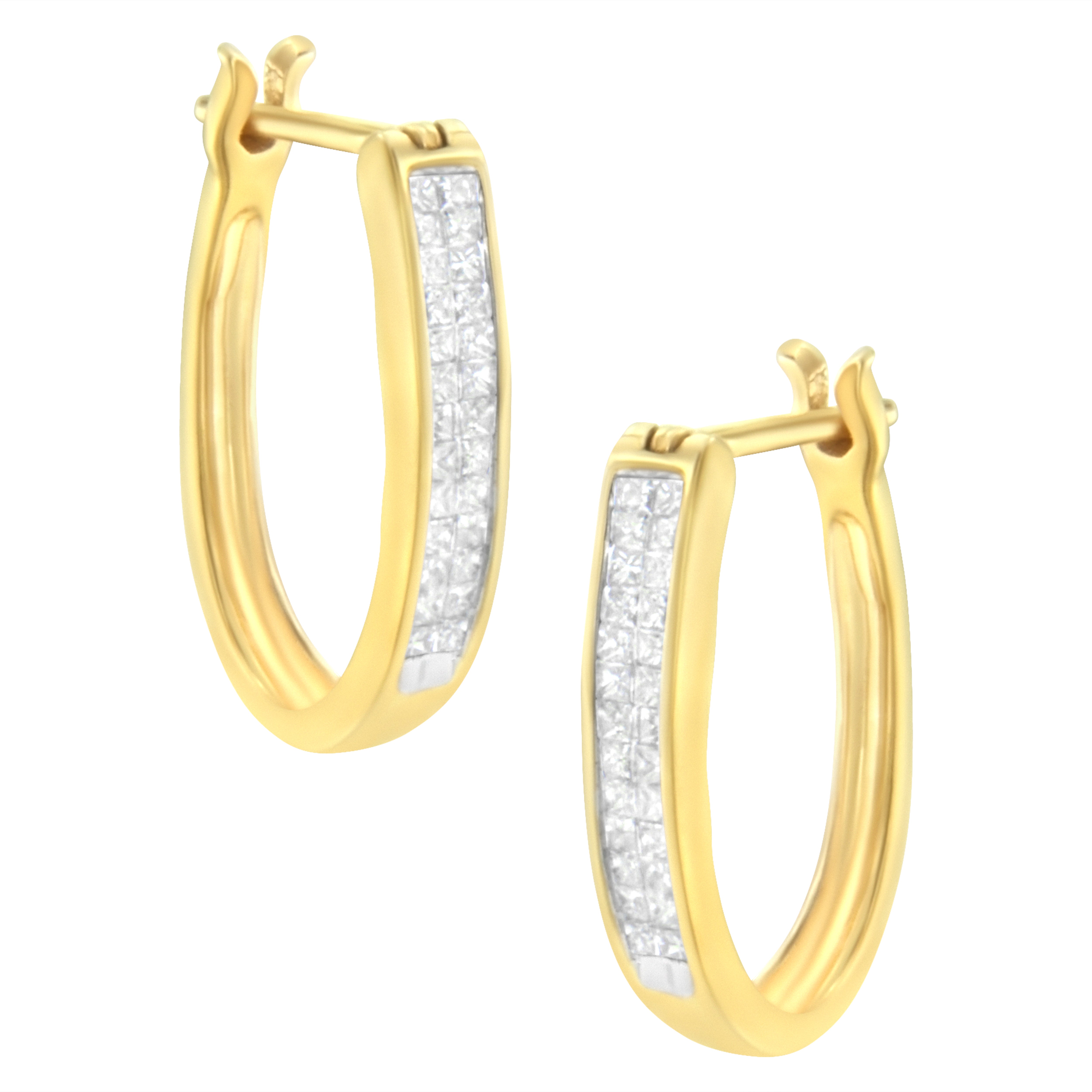 10K Yellow Gold 1/2 Cttw Invisible Set Princess-cut Diamond Hoop Earrings (H-I Color, SI2-I1 Clarity)