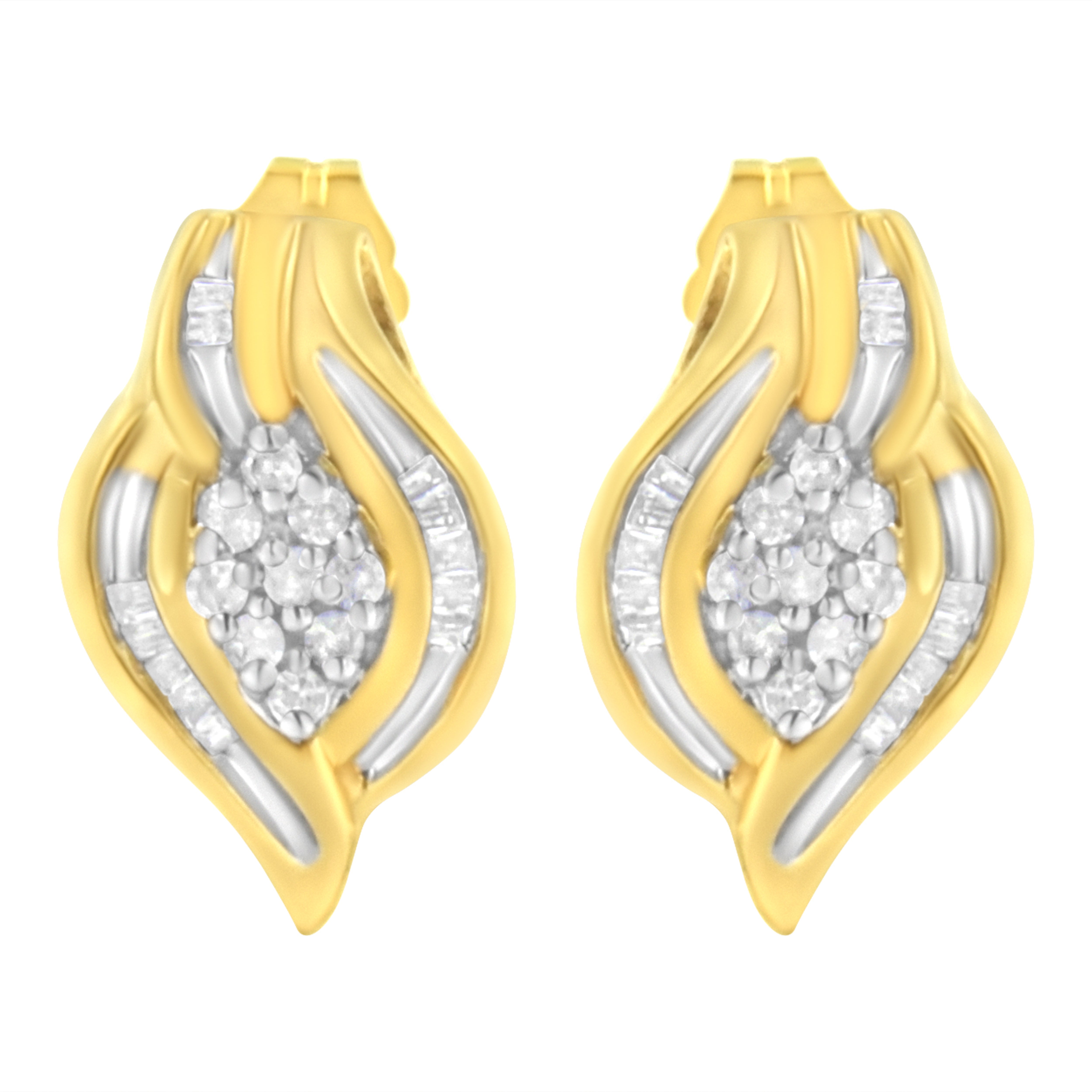 10K Yellow Gold 1/3 cttw Round-Cut Diamond Cluster and Swirl Stud Earrings (J-K Clarity, I2-I3 Color)