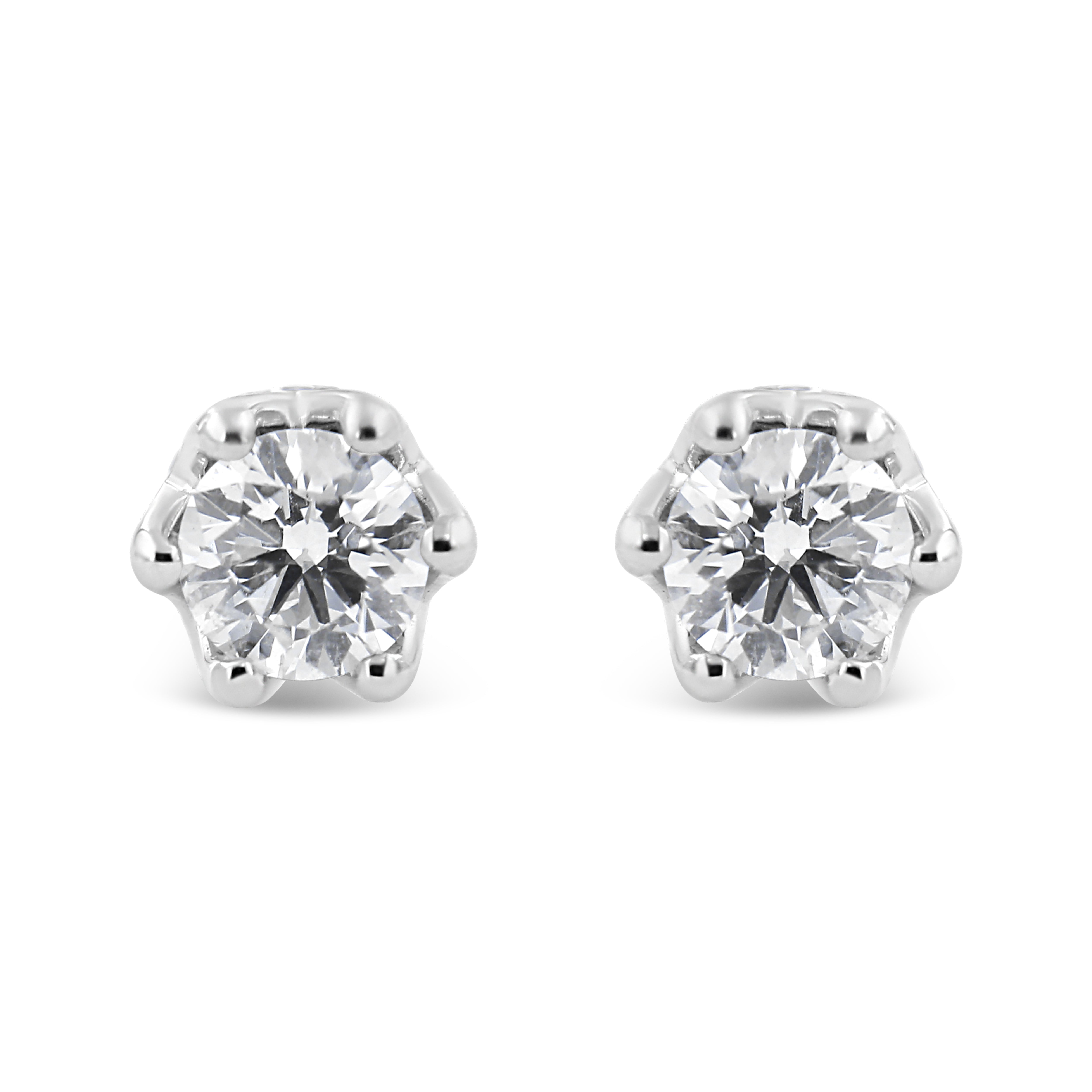 14K White Gold 1/2 Cttw Round Diamond Crown Stud Earring (I-J Color, I1-I2 Clarity)