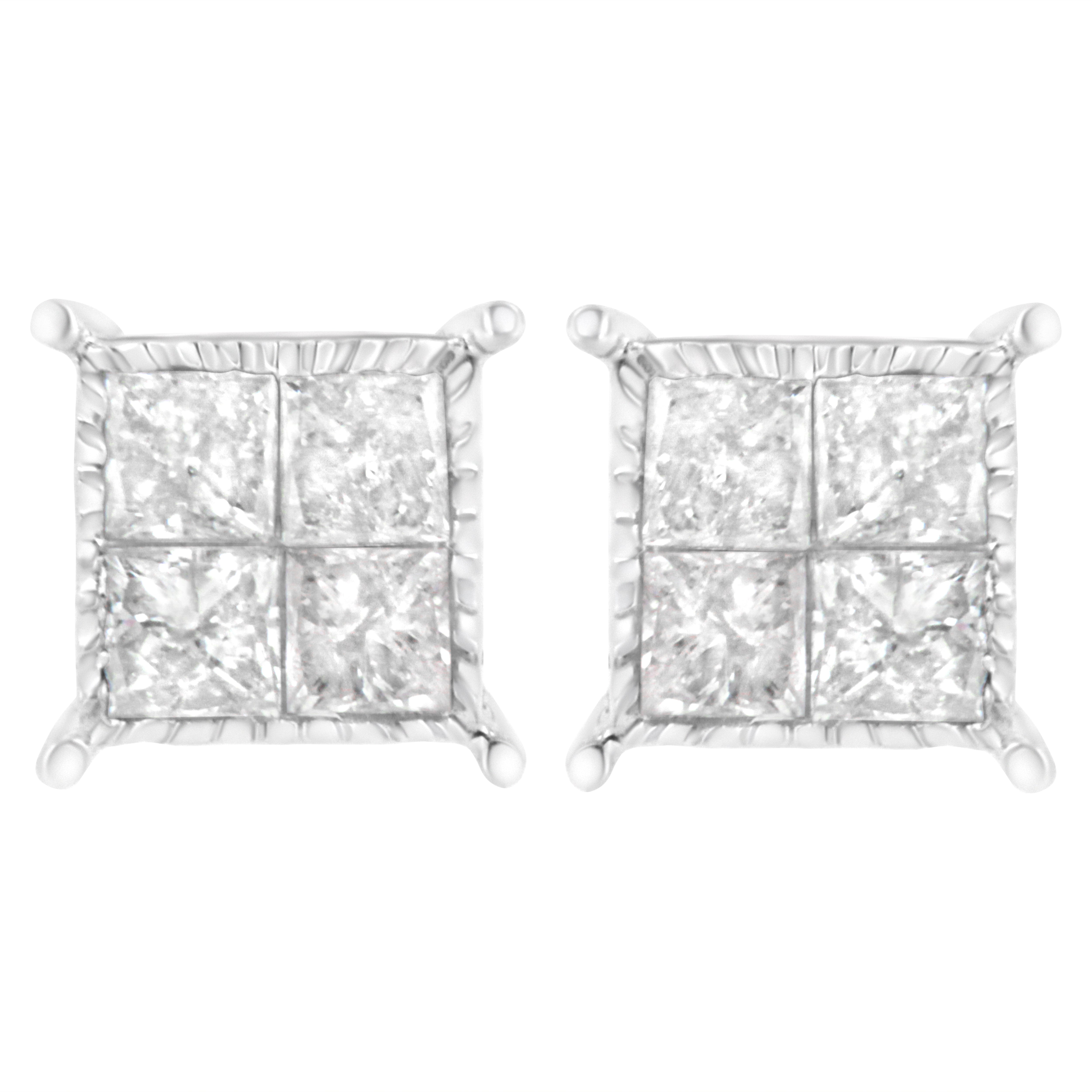 Sterling Silver 3/4 cttw Composite Diamond Stud Earrings (I-J, I2-I3)
