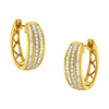 10K Yellow Gold 3/4 Cttw Pave and Channel Set Diamond Triple Row Modern Hoop Earrings (I-J Color, I2-I3 Clarity)