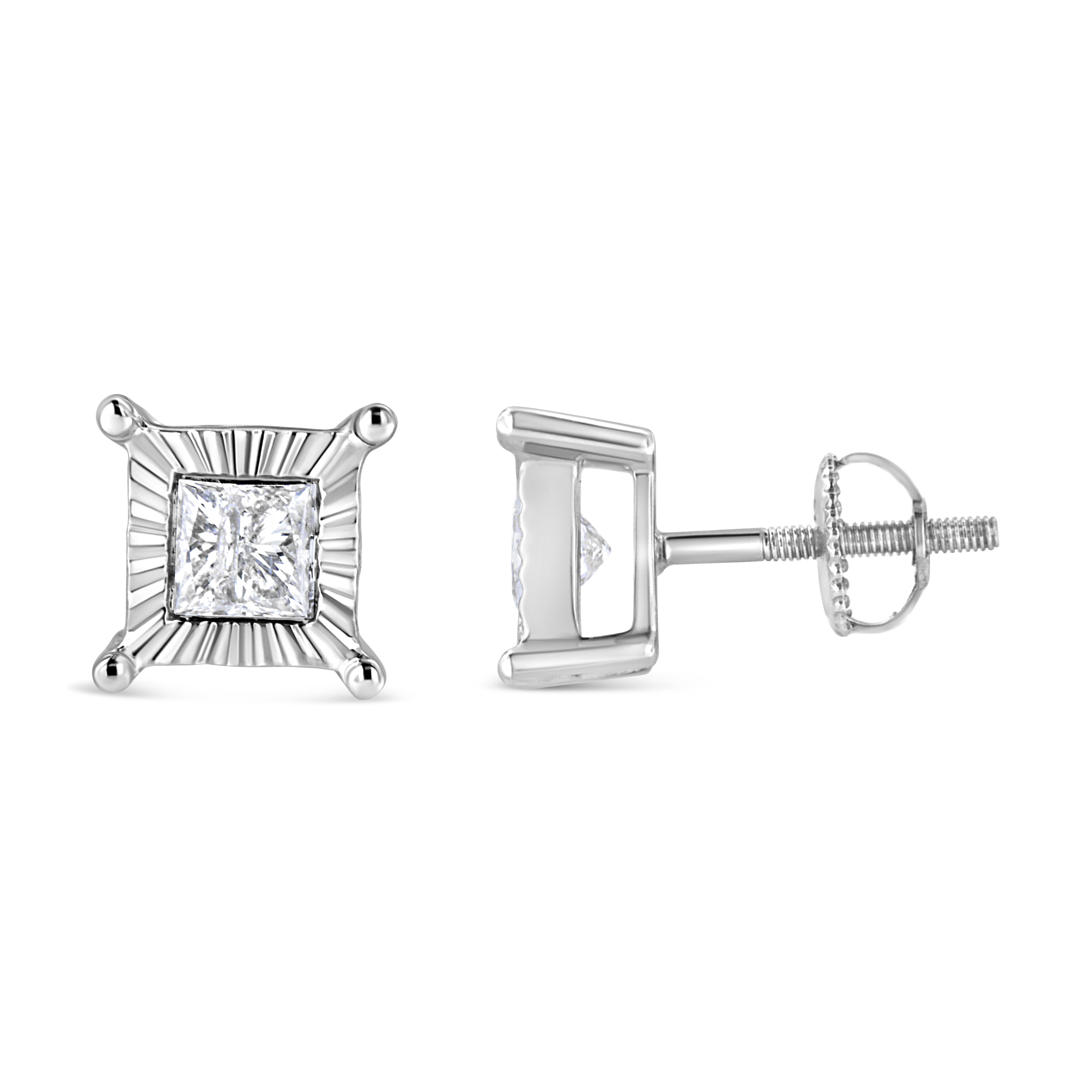 .925 Sterling Silver 1.0 Cttw Miracle Set Princess-cut Diamond Solitaire Stud Earrings (H-I Color, I2-I3 Clarity)