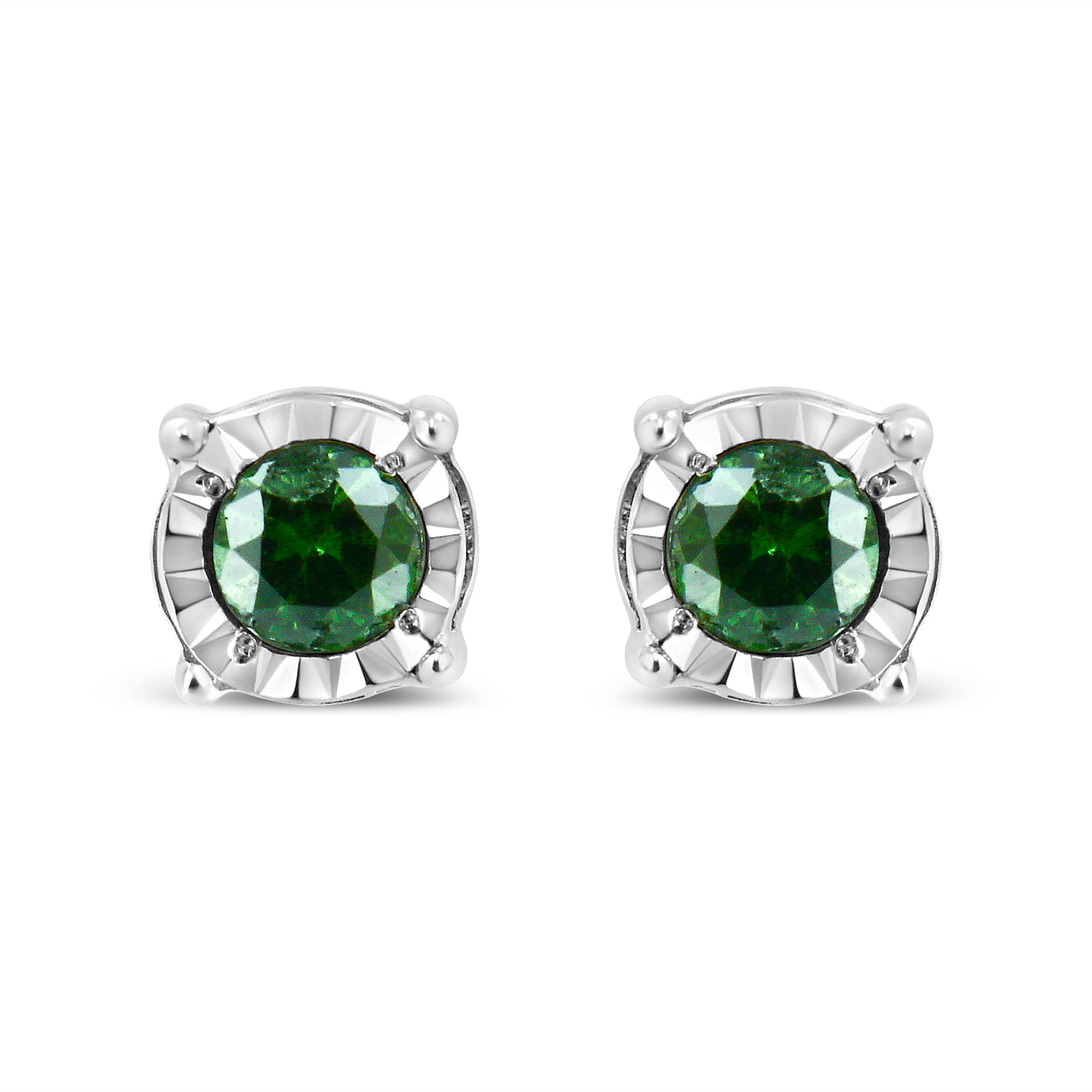 Sterling Silver Rose Cut Treated Green Diamond Solitaire Stud Earrings (0.25 cttw, Green Color, I2-I3 Clarity)