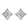 .925 Sterling Silver Diamond Accented 4-Stone Four Pointed Star Shaped Halo-Style Stud Earrings (H-I Color, I2-I3 Clarity)