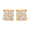 10K Yellow Gold 3/4 Cttw Invisible Set Princess-Cut Diamond Composite Square Stud Earrings (I-J Color, I2-I3 Clarity)