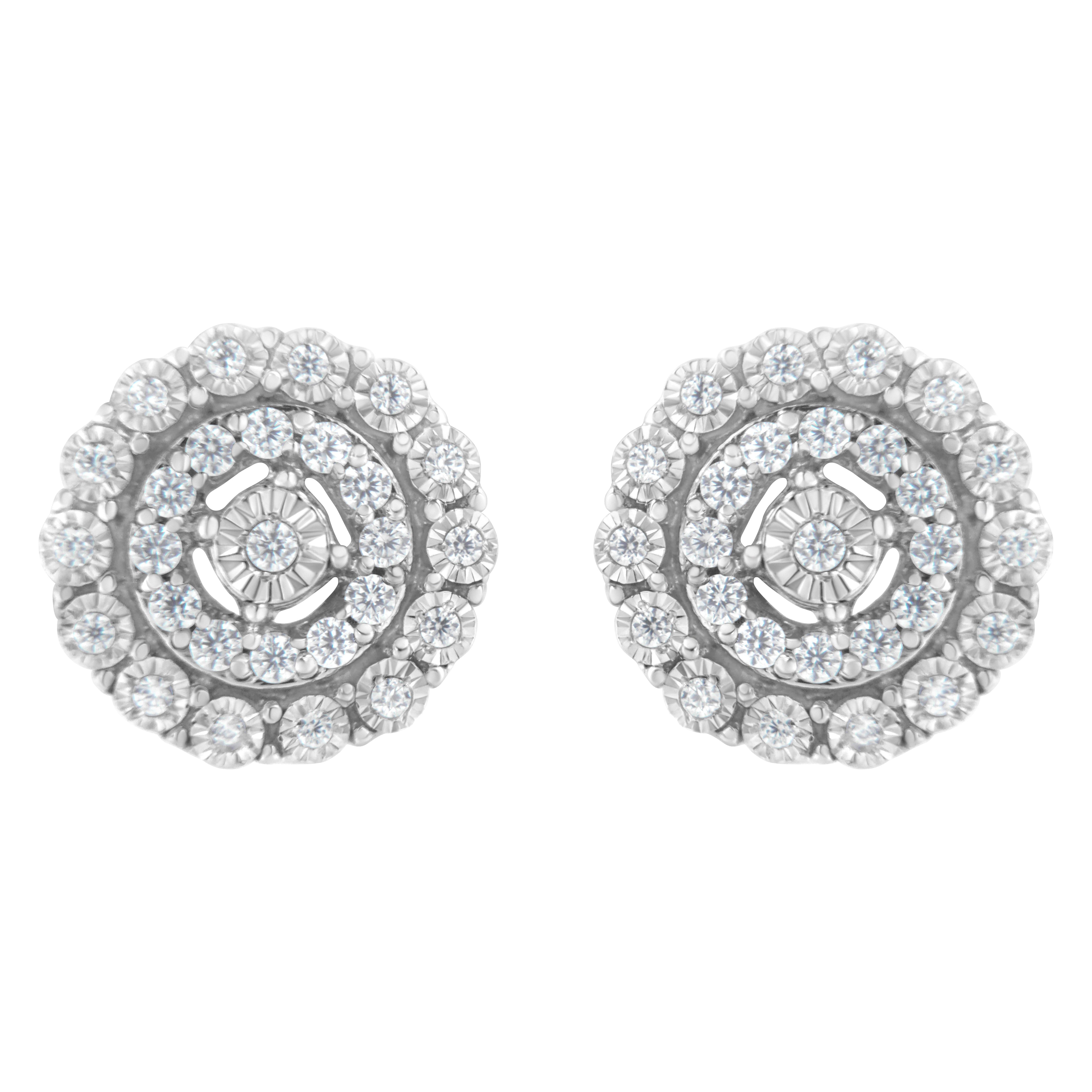 10KT White Gold 1/2 cttw Double Halo Brilliant Round-Cut Diamond Stud Earrings (I-J Clarity, I2-I3 Color)