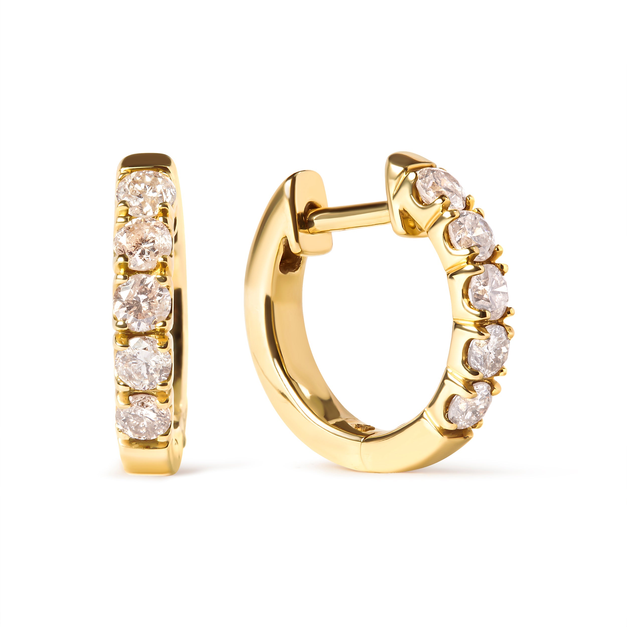 10K Yellow Gold 1/2 Cttw Round-Cut Diamond Hoop Earrings