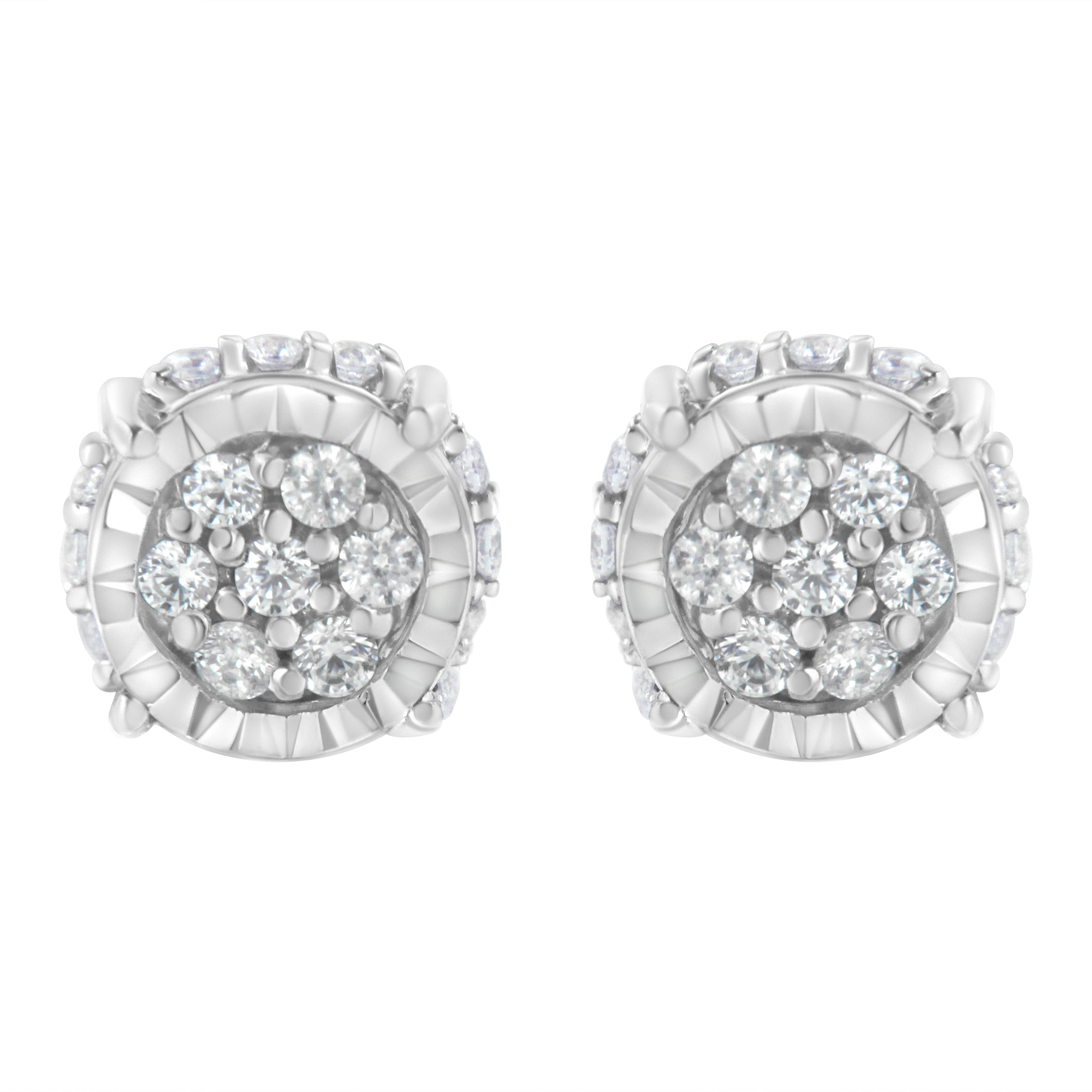 .925 Sterling Silver 1/3 cttw Round-cut Diamond Floral Stud Earring (I-J Clarity, I3 Color)
