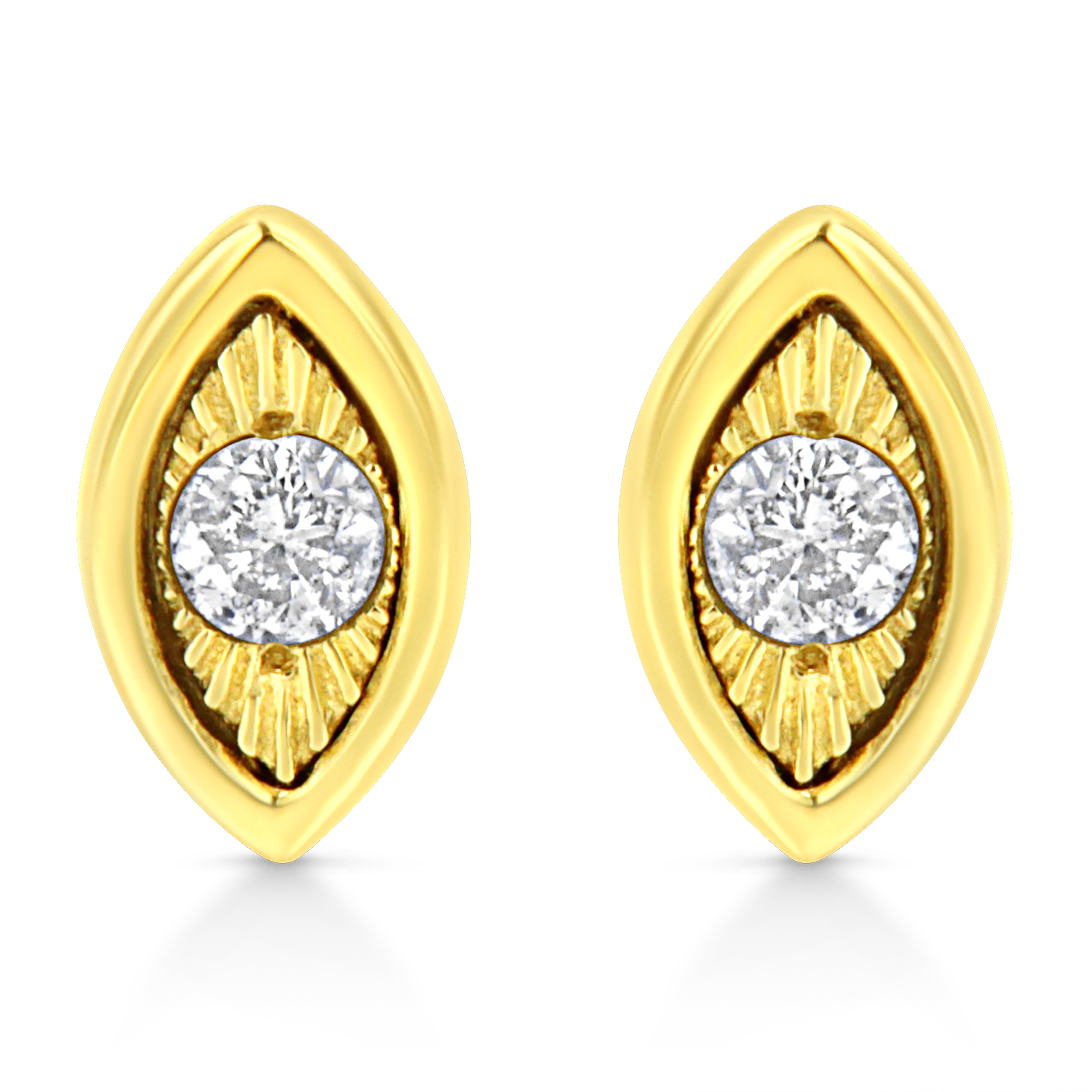 10K Yellow Gold Plated .925 Sterling Silver 1/10 Cttw Miracle-Set Diamond Circle Shape Stud Earrings (K-L Color, I2-I3 Clarity)