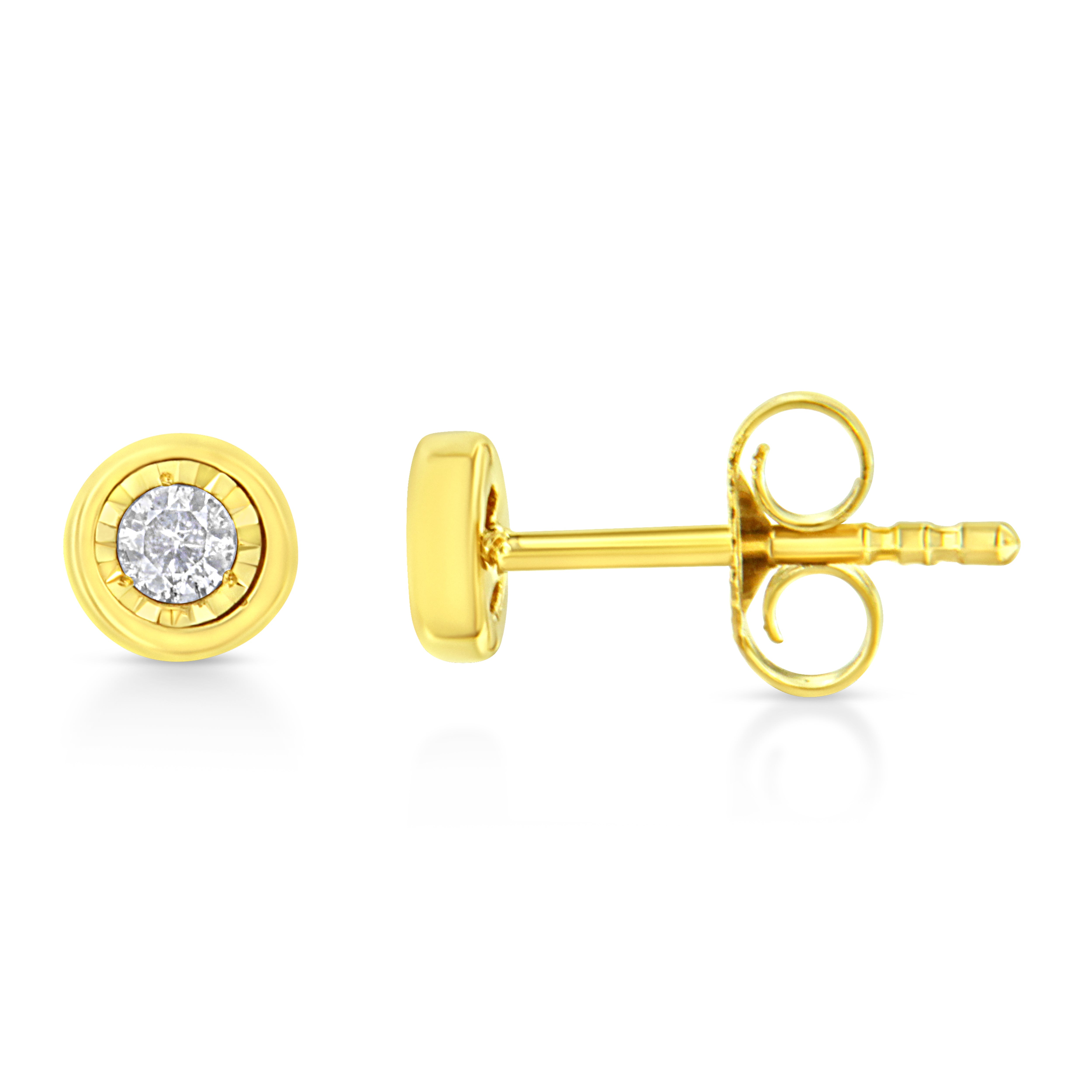 10K Yellow Gold Plated .925 Sterling Silver 1/10 Cttw Miracle-Set Diamond Circle Shape Stud Earrings (K-L Color, I2-I3 Clarity)