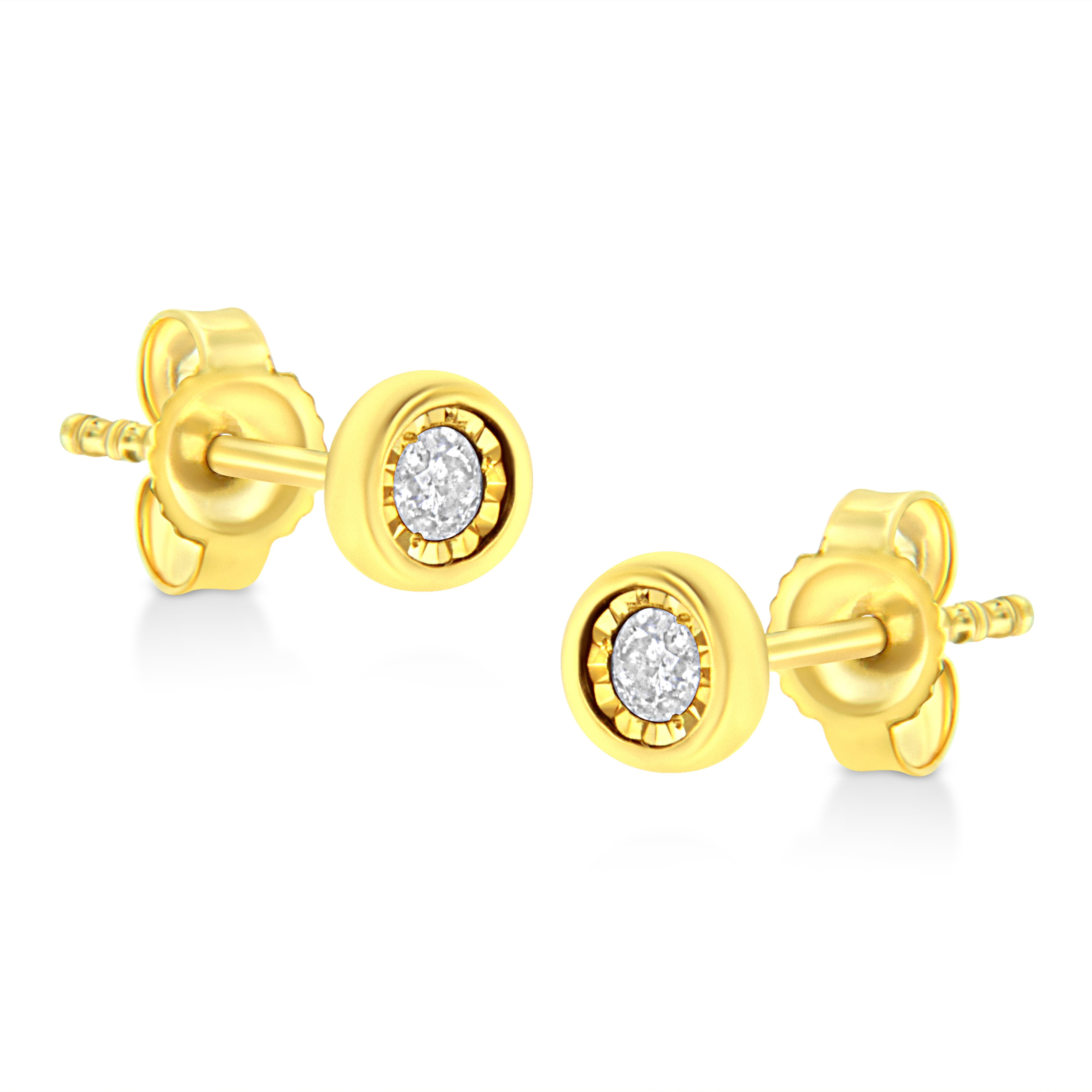 10K Yellow Gold Plated .925 Sterling Silver 1/10 Cttw Miracle-Set Diamond Circle Shape Stud Earrings (K-L Color, I2-I3 Clarity)