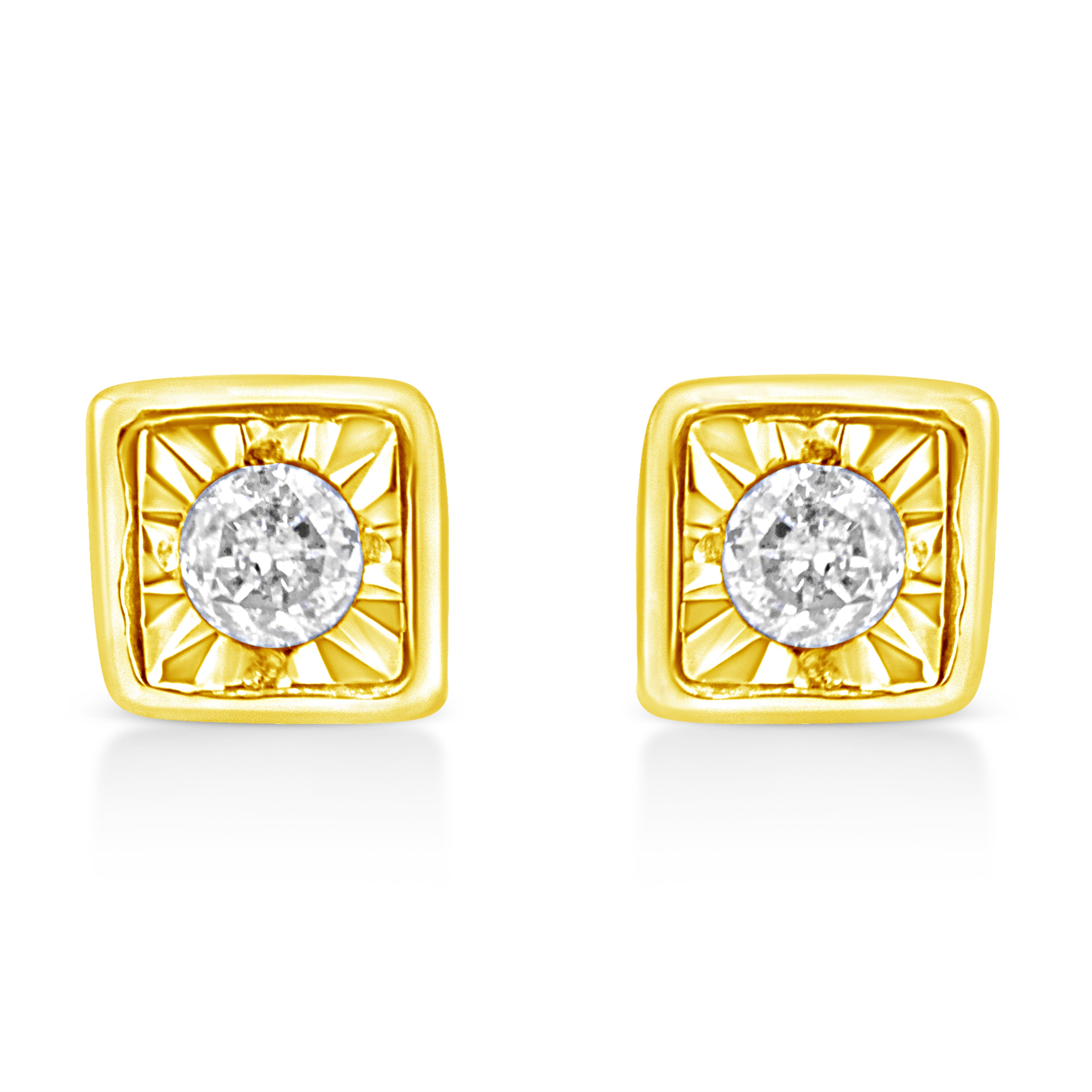 10K Yellow Gold Plated .925 Sterling Silver 1/10 Cttw Miracle-Set Diamond Circle Shape Stud Earrings (K-L Color, I2-I3 Clarity)