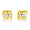 10K Yellow Gold Plated .925 Sterling Silver 1/10 Cttw Miracle-Set Diamond Circle Shape Stud Earrings (K-L Color, I2-I3 Clarity)