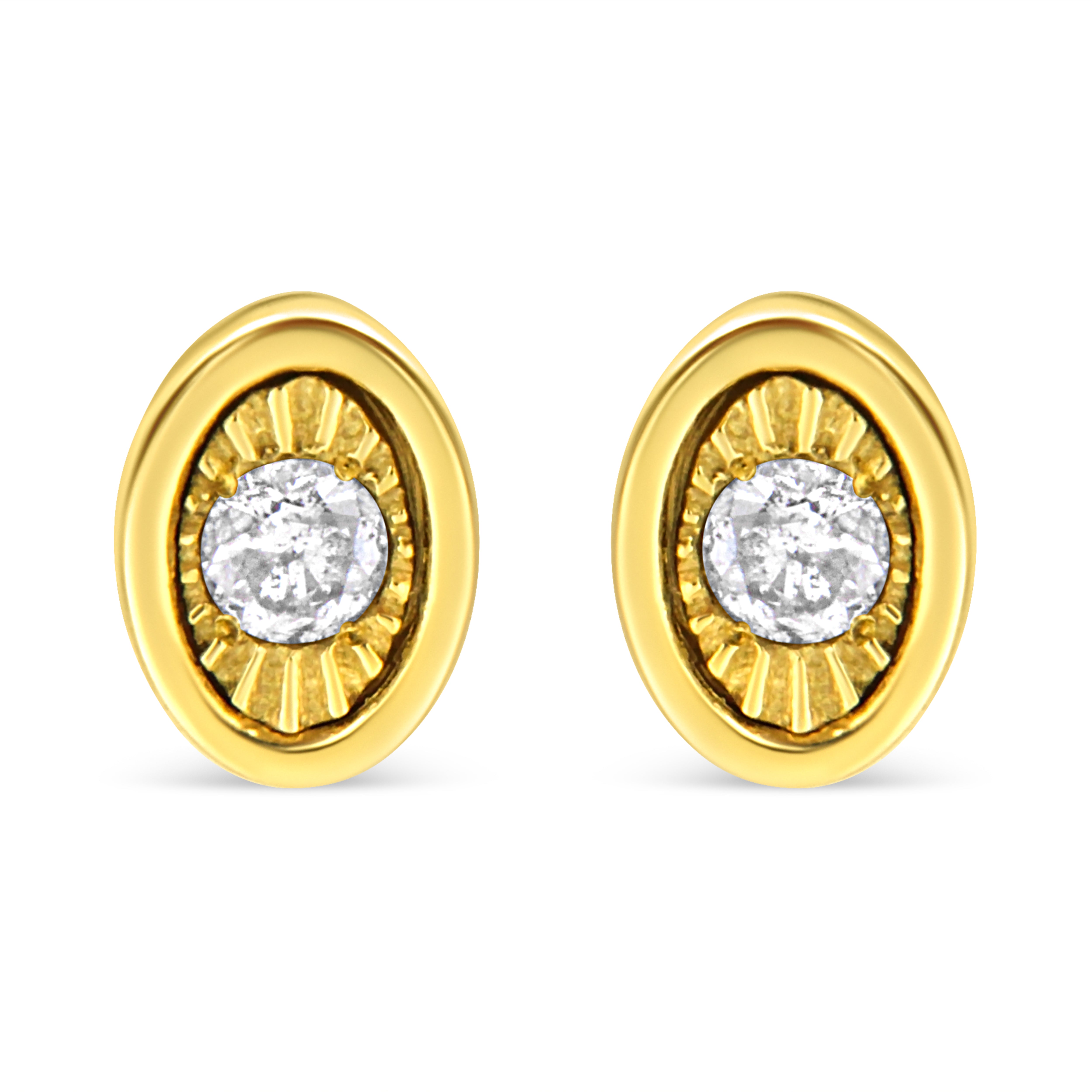 10K Yellow Gold Plated .925 Sterling Silver 1/10 Cttw Miracle-Set Diamond Circle Shape Stud Earrings (K-L Color, I2-I3 Clarity)