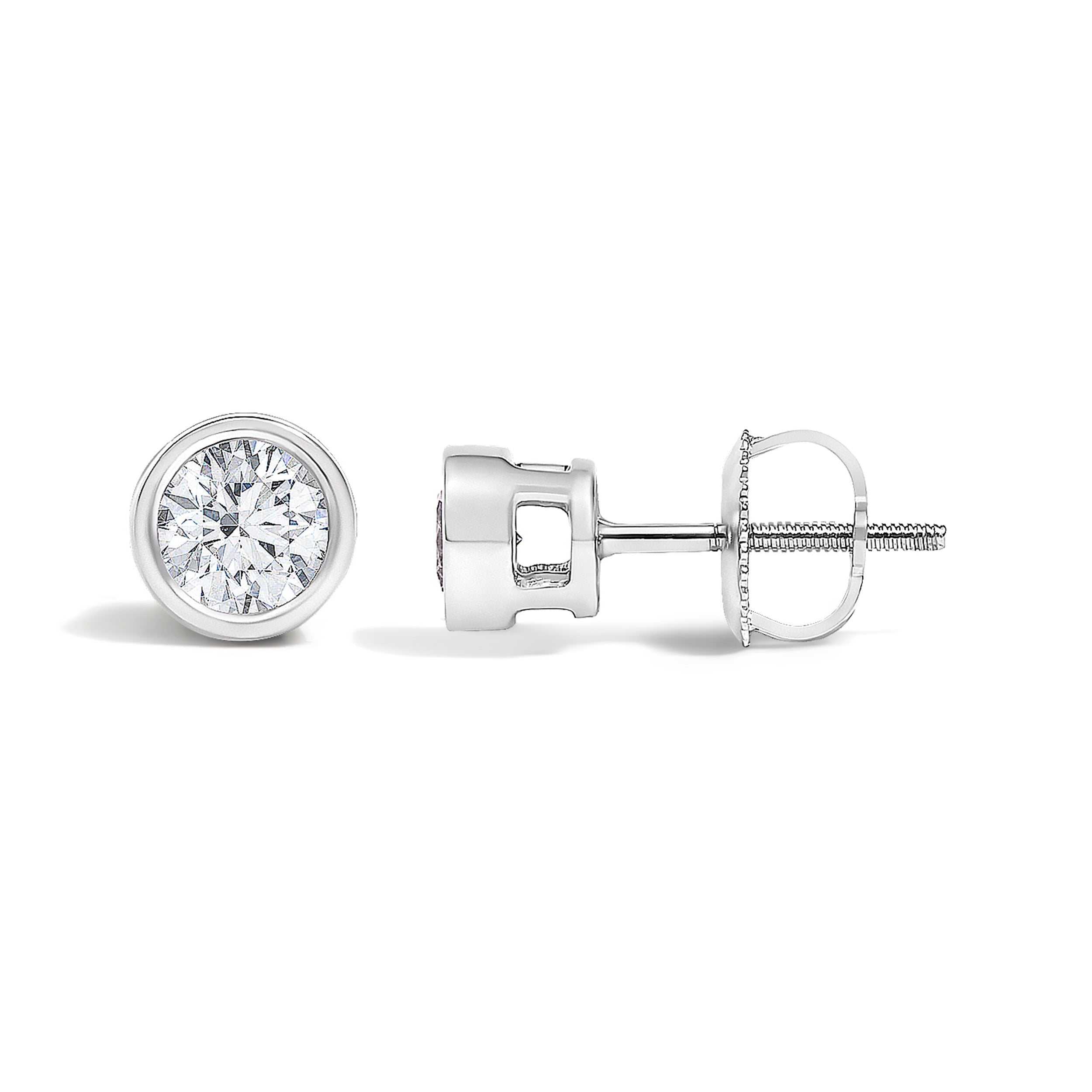 14K White Gold 1/2 Cttw Lab Grown Diamond Bezel Solitaire Stud Earrings