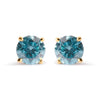 14K Yellow Gold 1.0 Cttw Treated Aqua Blue Diamond Classic Solitaire Stud Earrings (Aqua Blue Color, I2-I3 Clarity)