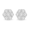14K White Gold 3 cttw Prong Set Round-Cut Diamond Floral Cluster Stud Earring (I-J Color, SI1-SI2 Clarity)