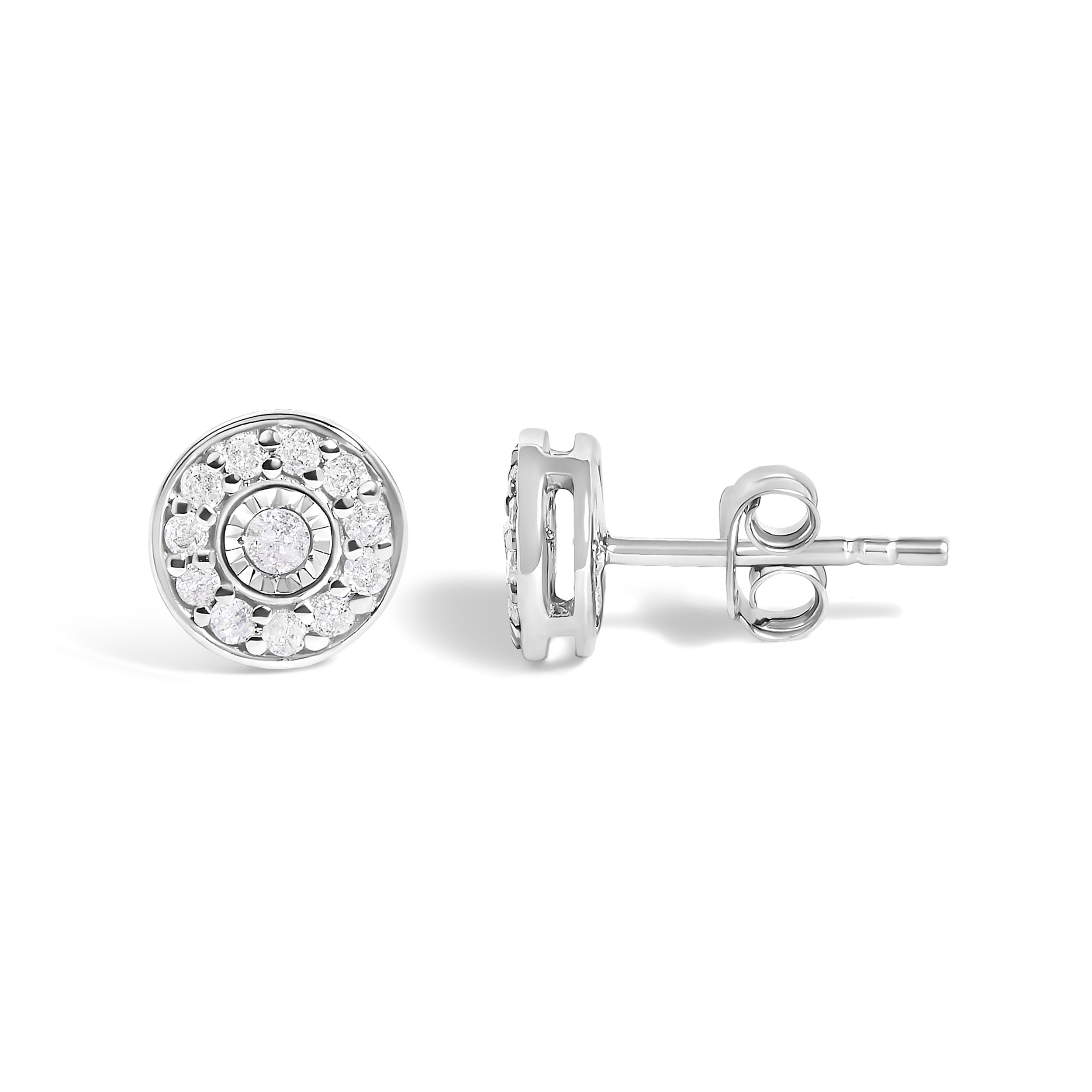 .925 Sterling Silver 1/4 Cttw Diamond Miracle Set Solitaire with Halo Stud Earrings